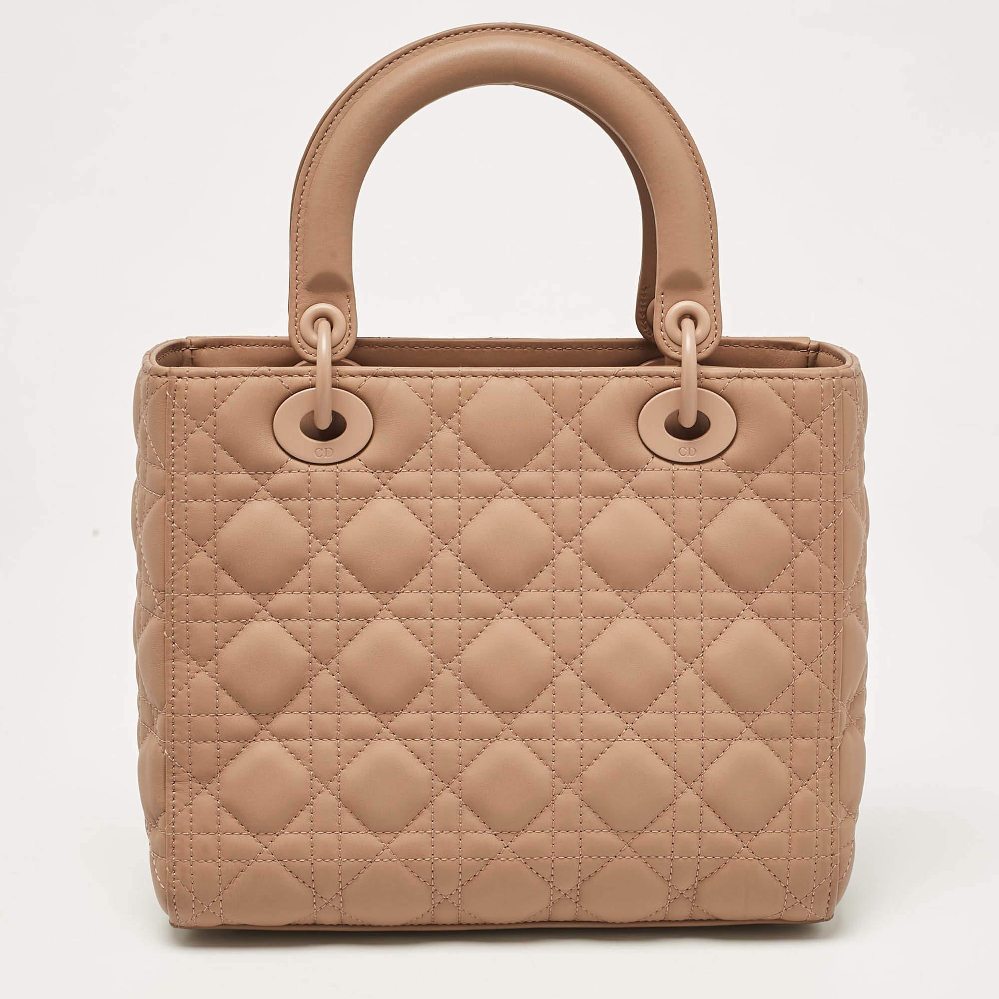 Women's Dior Beige Ultra Matte Cannage Quilted Leather Medium Lady Dior Tote For Sale