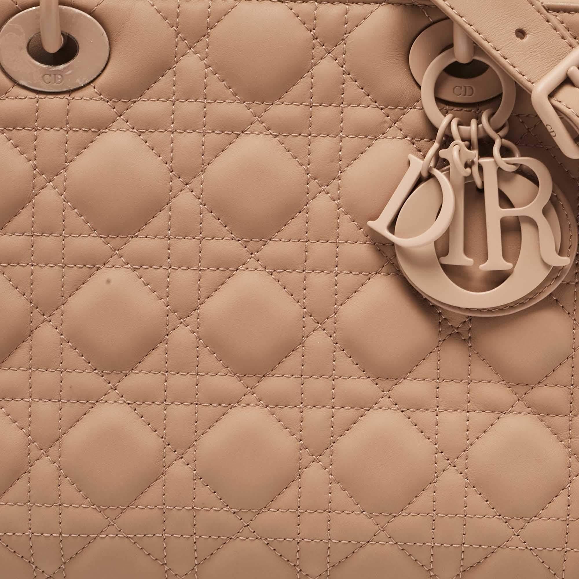 Dior Beige Ultra Matte Cannage Quilted Leather Medium Lady Dior Tote For Sale 1