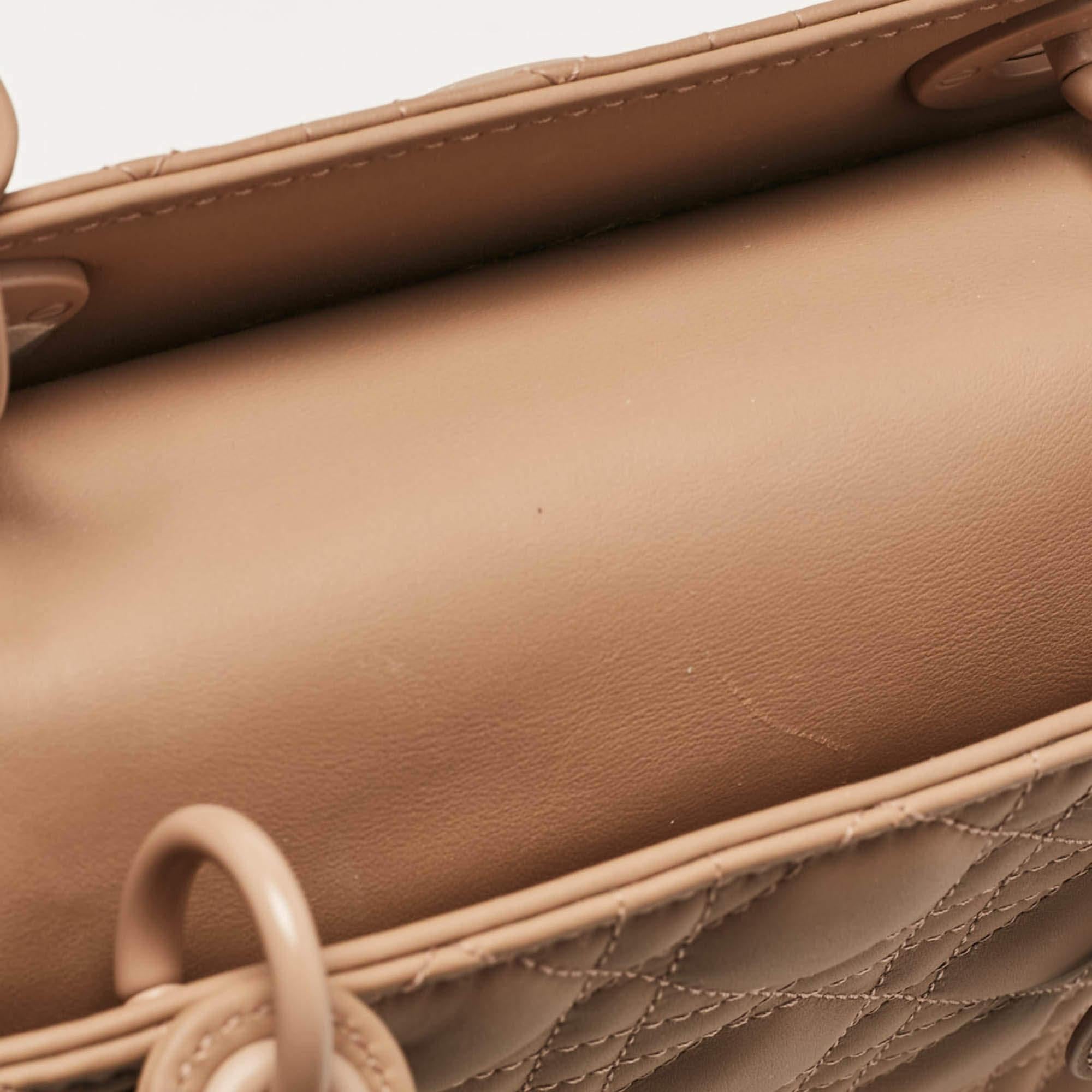 Dior Beige Ultra Matte Cannage Quilted Leather Medium Lady Dior Tote For Sale 2