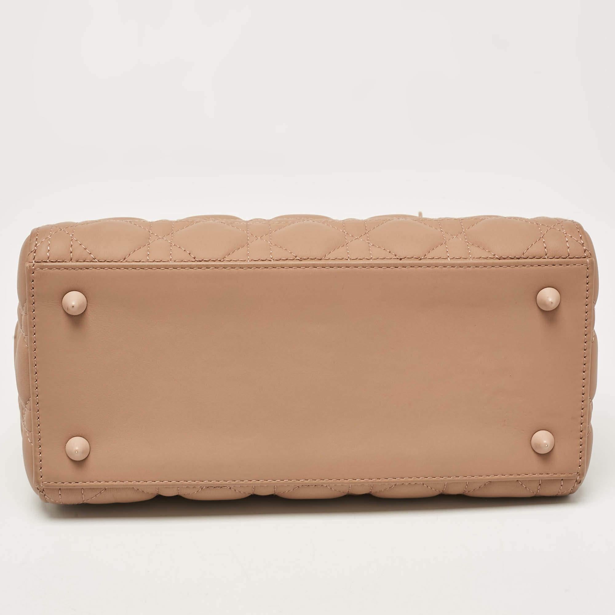 Dior Beige Ultra Matte Cannage Quilted Leather Medium Lady Dior Tote For Sale 3