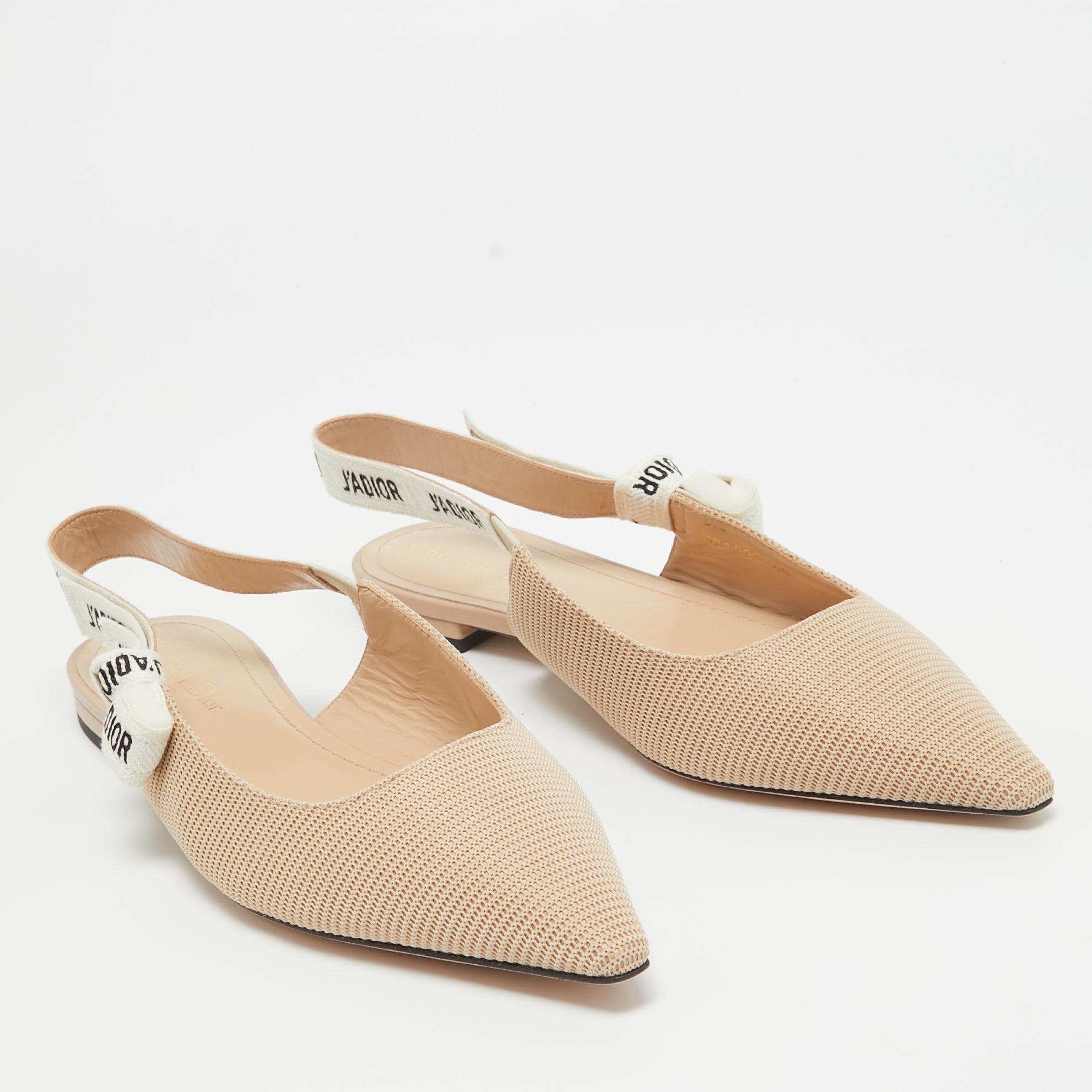 Women's Dior Beige/White Fabric J'Adior Slingback Flats Size 40