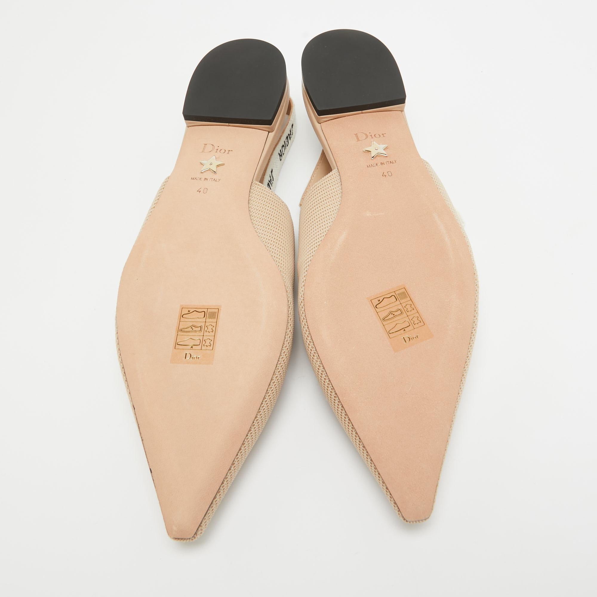 Dior Beige/White Fabric J'Adior Slingback Flats Size 40 2