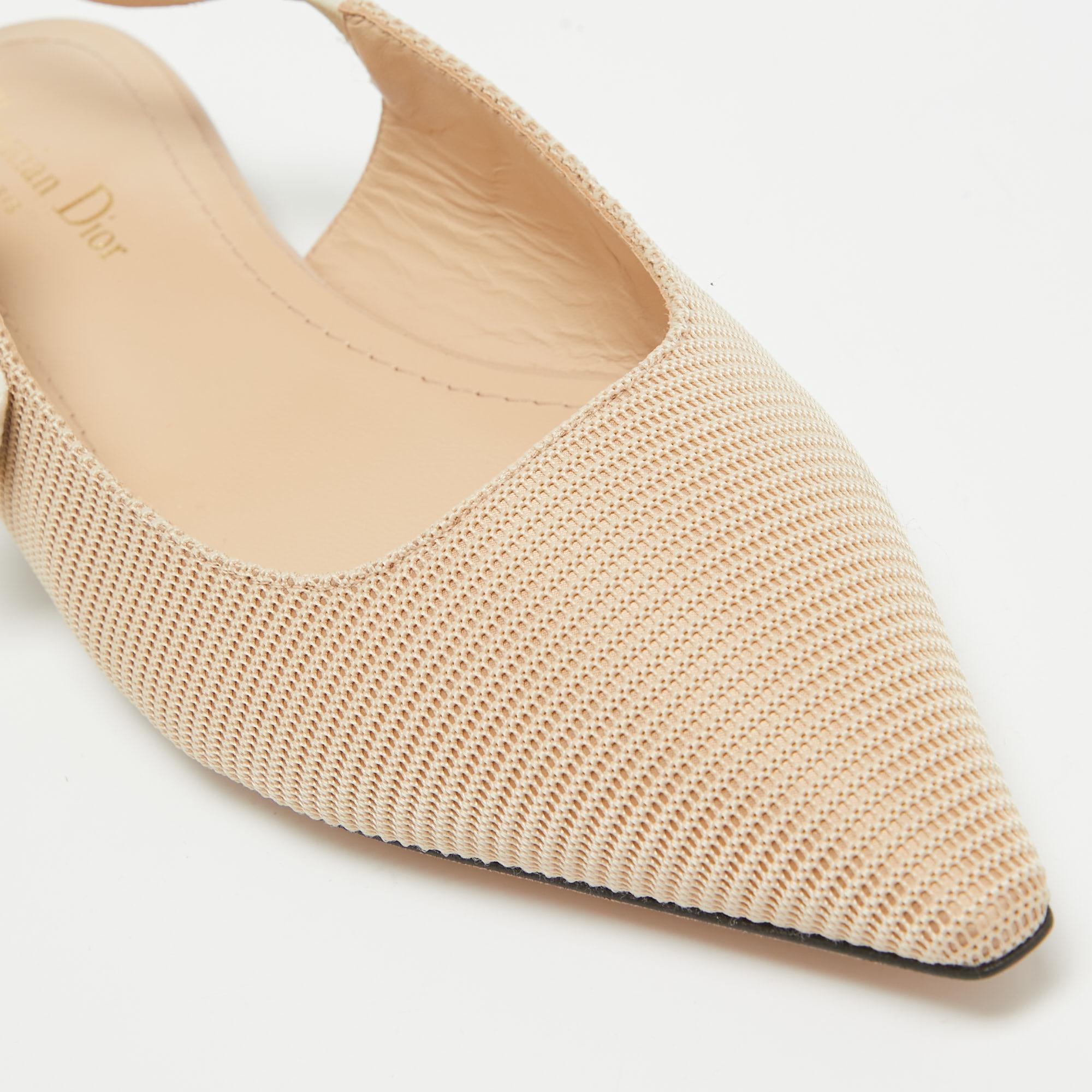Dior Beige/White Fabric J'Adior Slingback Flats Size 40 3