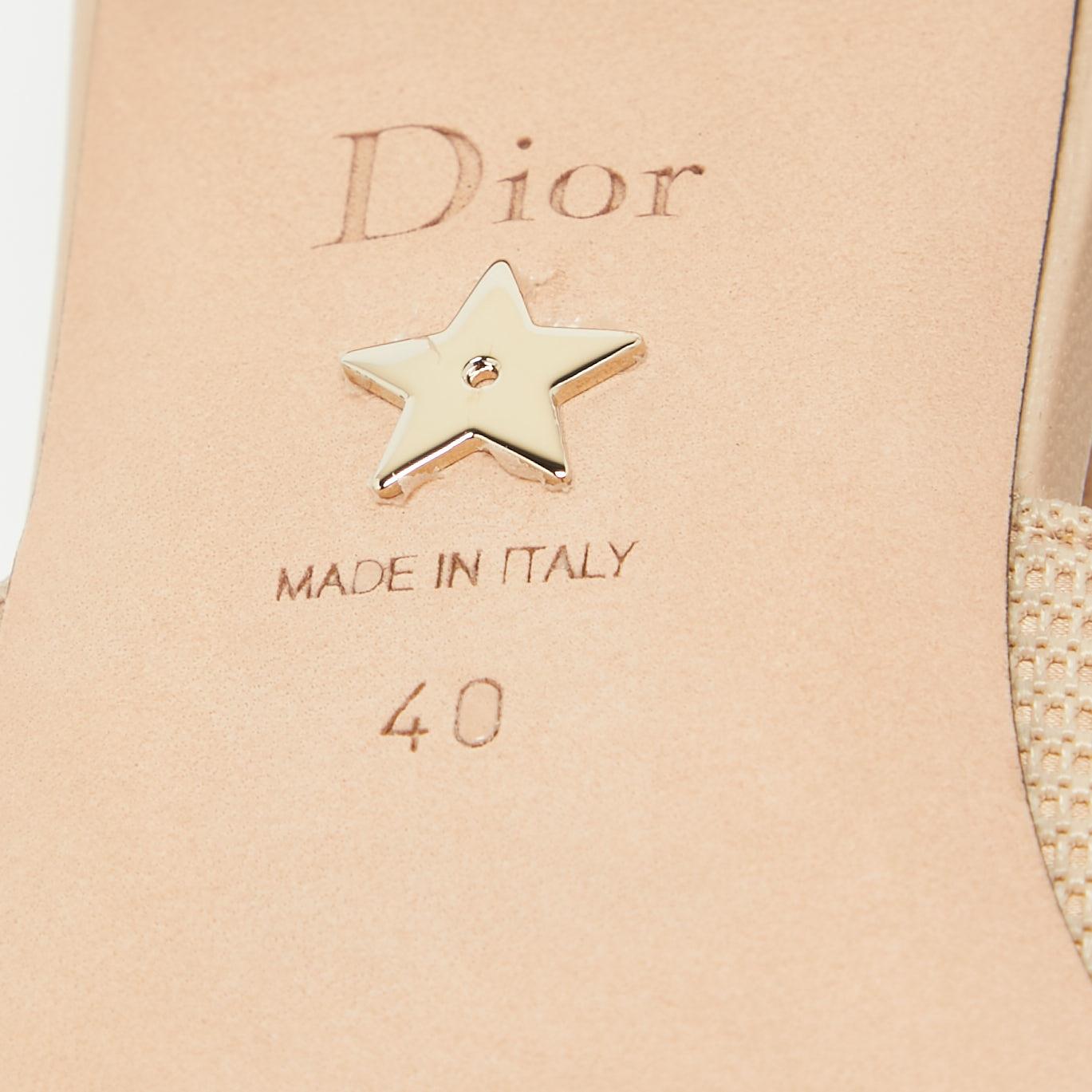 Dior Beige/White Fabric J'Adior Slingback Flats Size 40 4