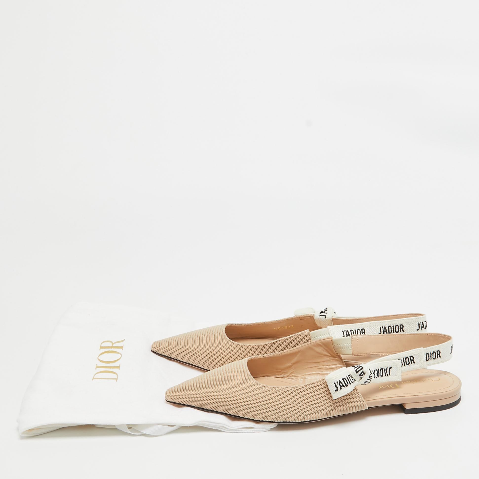 Dior Beige/White Fabric J'Adior Slingback Flats Size 40 5
