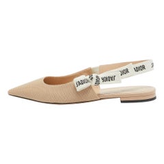 Dior Beige/White Fabric J'Adior Slingback Flats Size 40