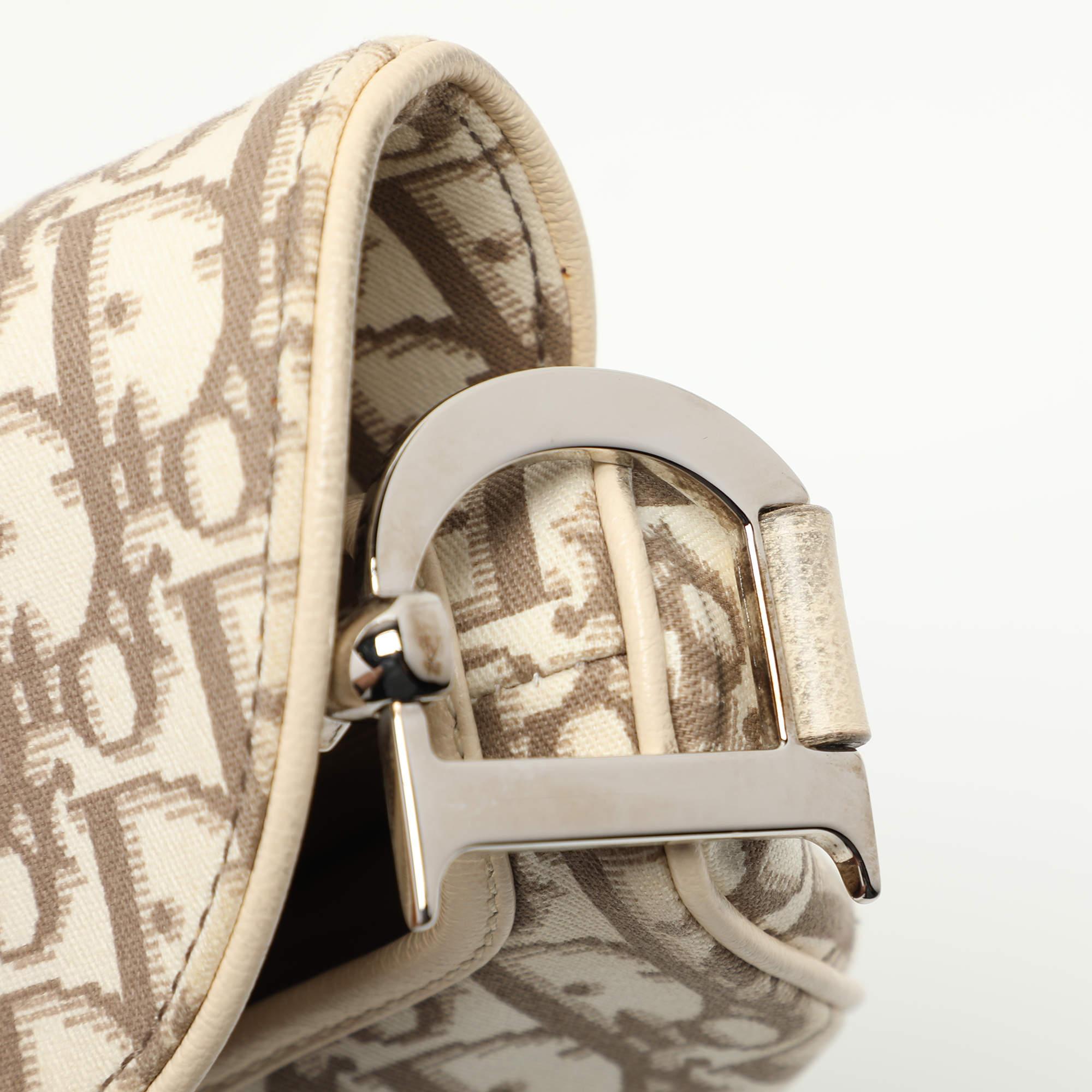 Dior Beige/White Oblique Canvas and Leather Floral Embroidered Saddle Shoulder Bag For Sale 1