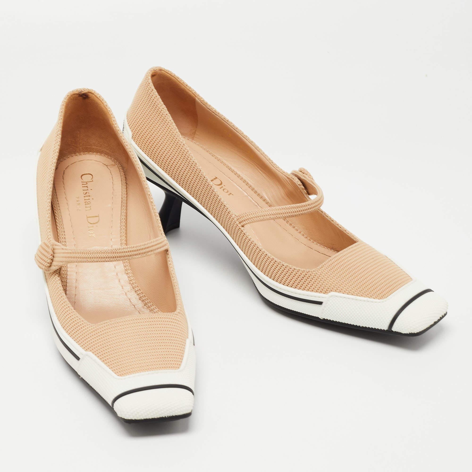 Women's Dior Beige/White Technical Fabric and Rubber D-Motion Pumps Size 38