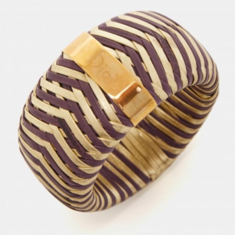 Bracciale Dior in pelle bicolore con tonalità oro In condizioni buone in vendita a Dubai, Al Qouz 2