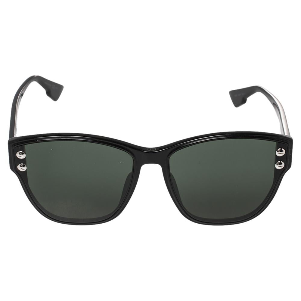 Styled to effortlessly express your personal style, these Dior sunglasses carry a stylish frame, black lenses, and the brand's signature logo on the sides. While its design will make you stand out, the high-quality lenses will protect your