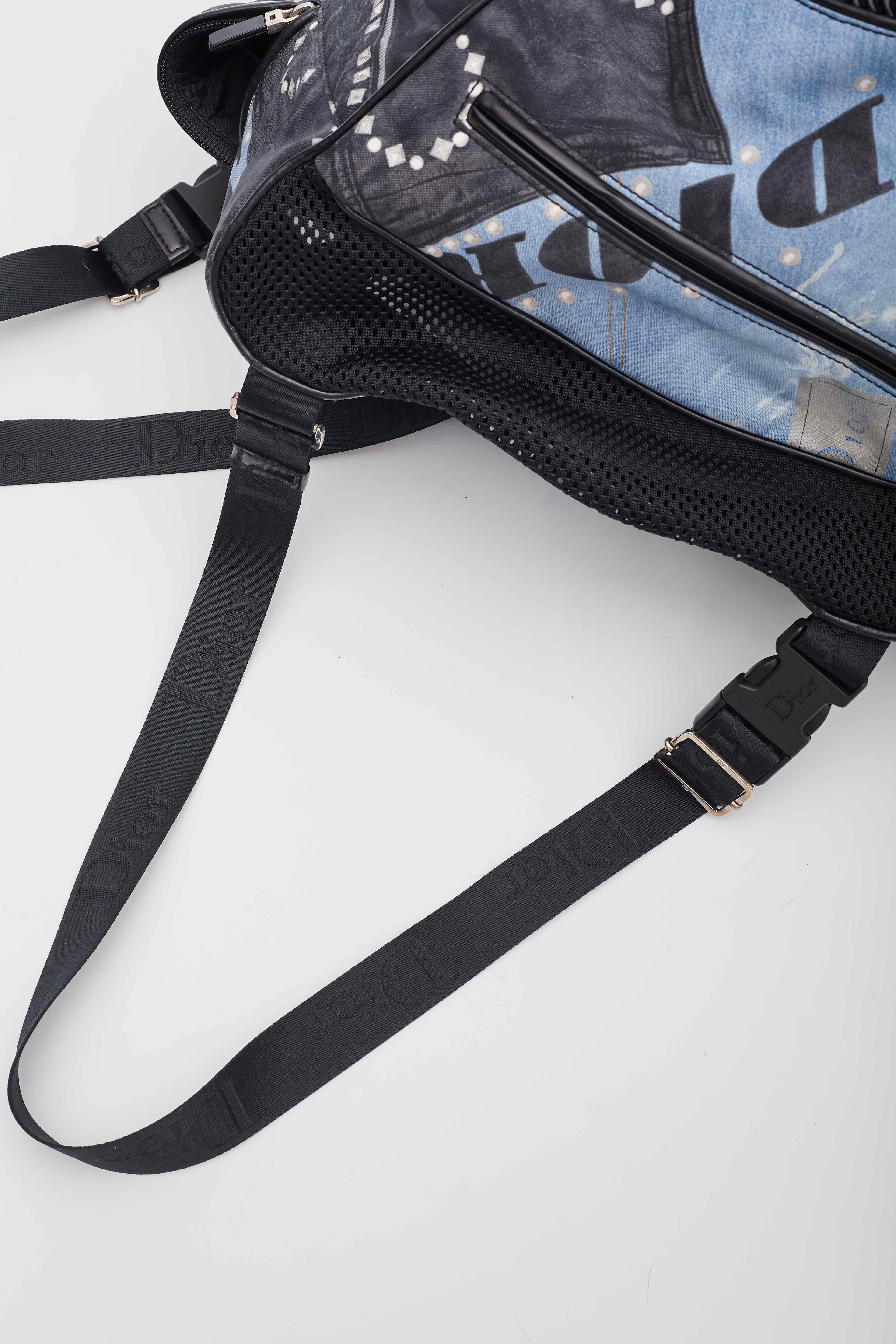 Dior Black And Blue Denim Patches Dog Carrier Travel Bag For Sale 6
