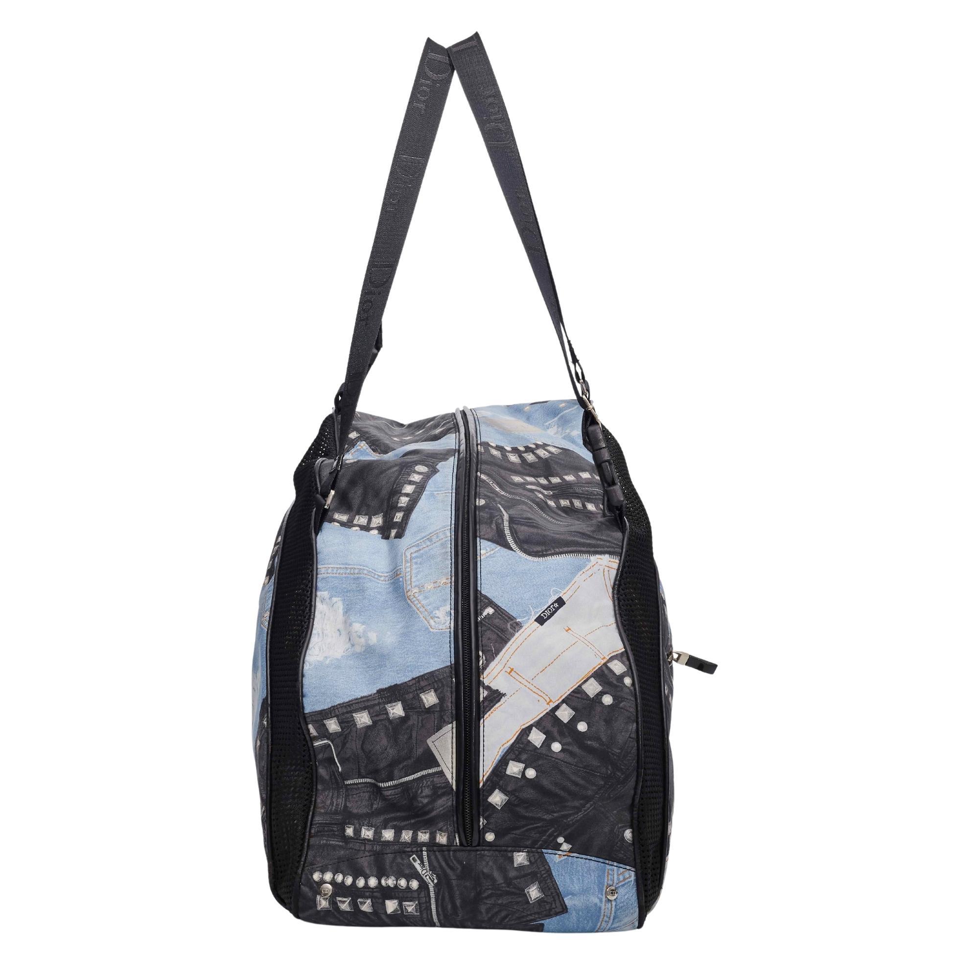 Dior Black And Blue Denim Patches Dog Carrier Travel Bag For Sale 1