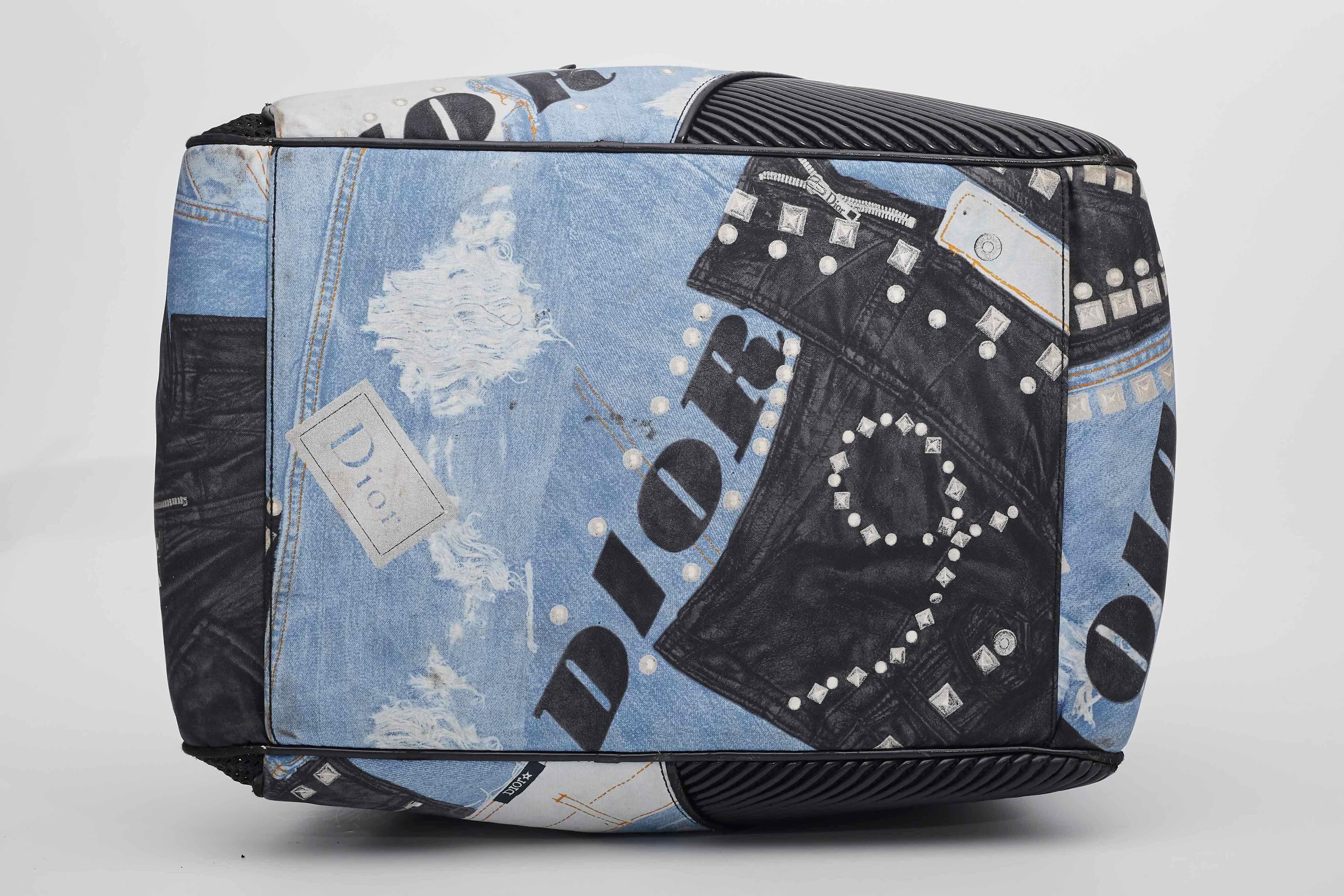 Dior Black And Blue Denim Patches Dog Carrier Travel Bag For Sale 2