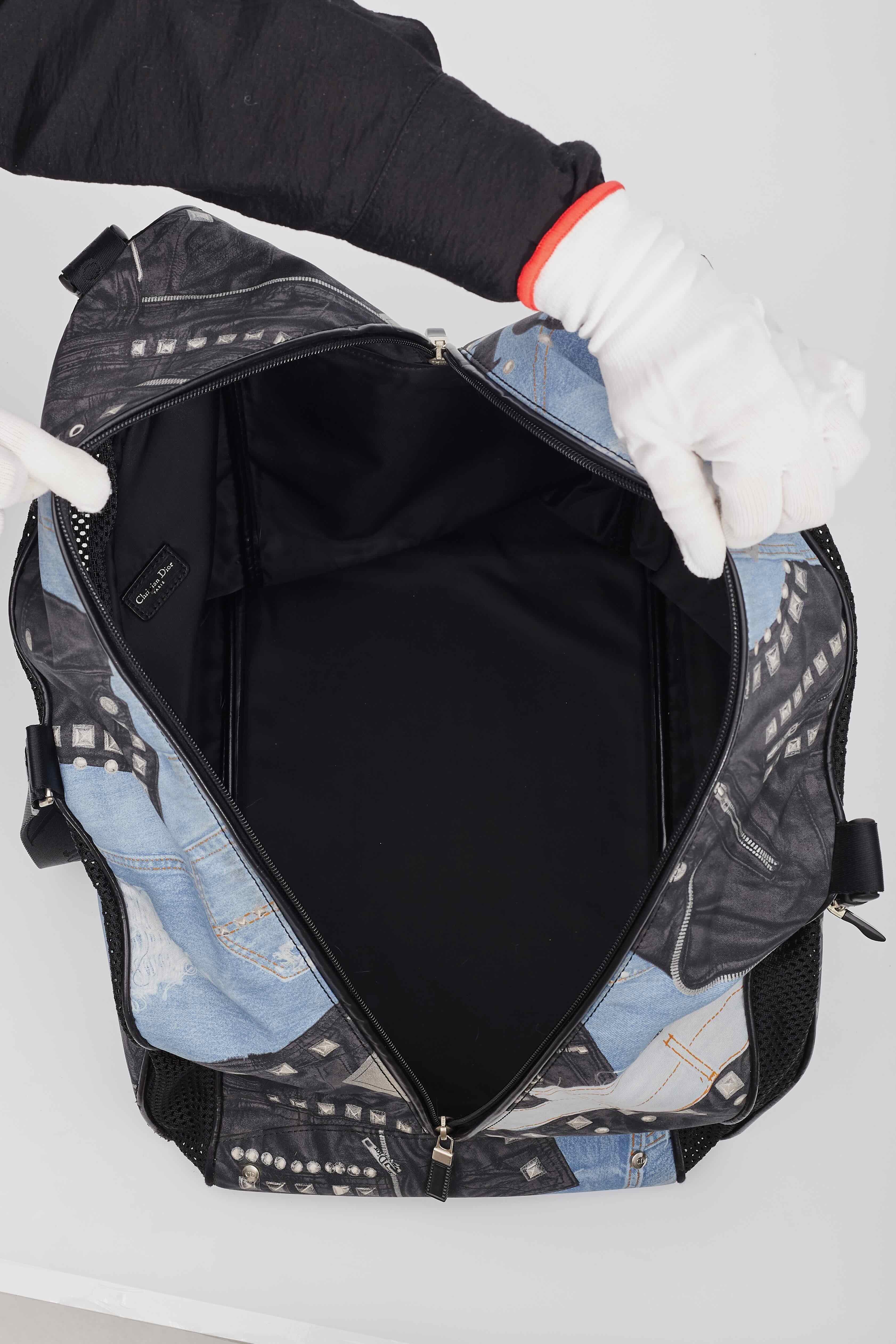 Dior Black And Blue Denim Patches Dog Carrier Travel Bag For Sale 5