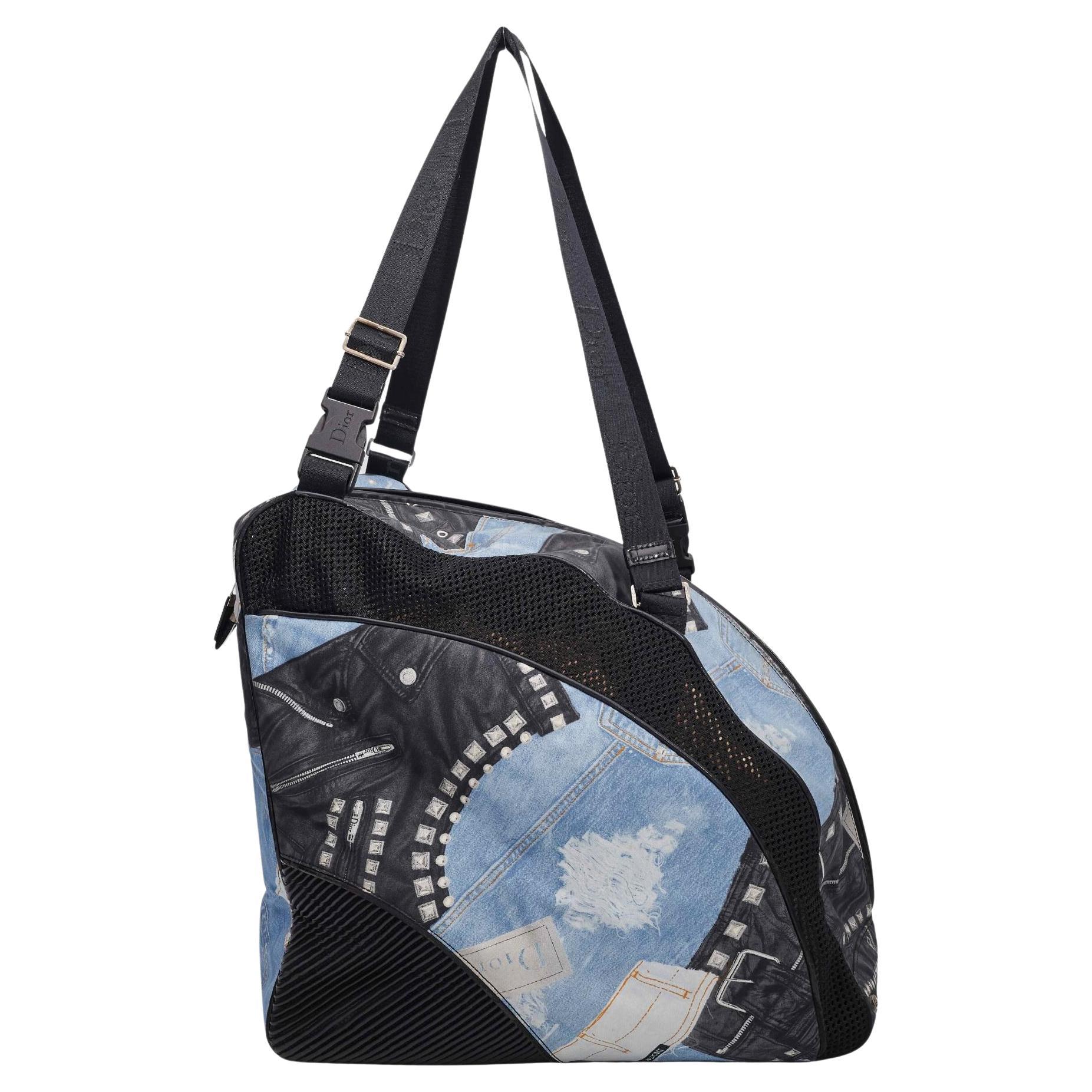Dior Black And Blue Denim Patches Dog Carrier Travel Bag For Sale