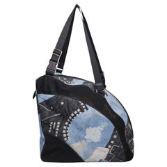 Used Dior Black And Blue Denim Patches Dog Carrier Travel Bag
