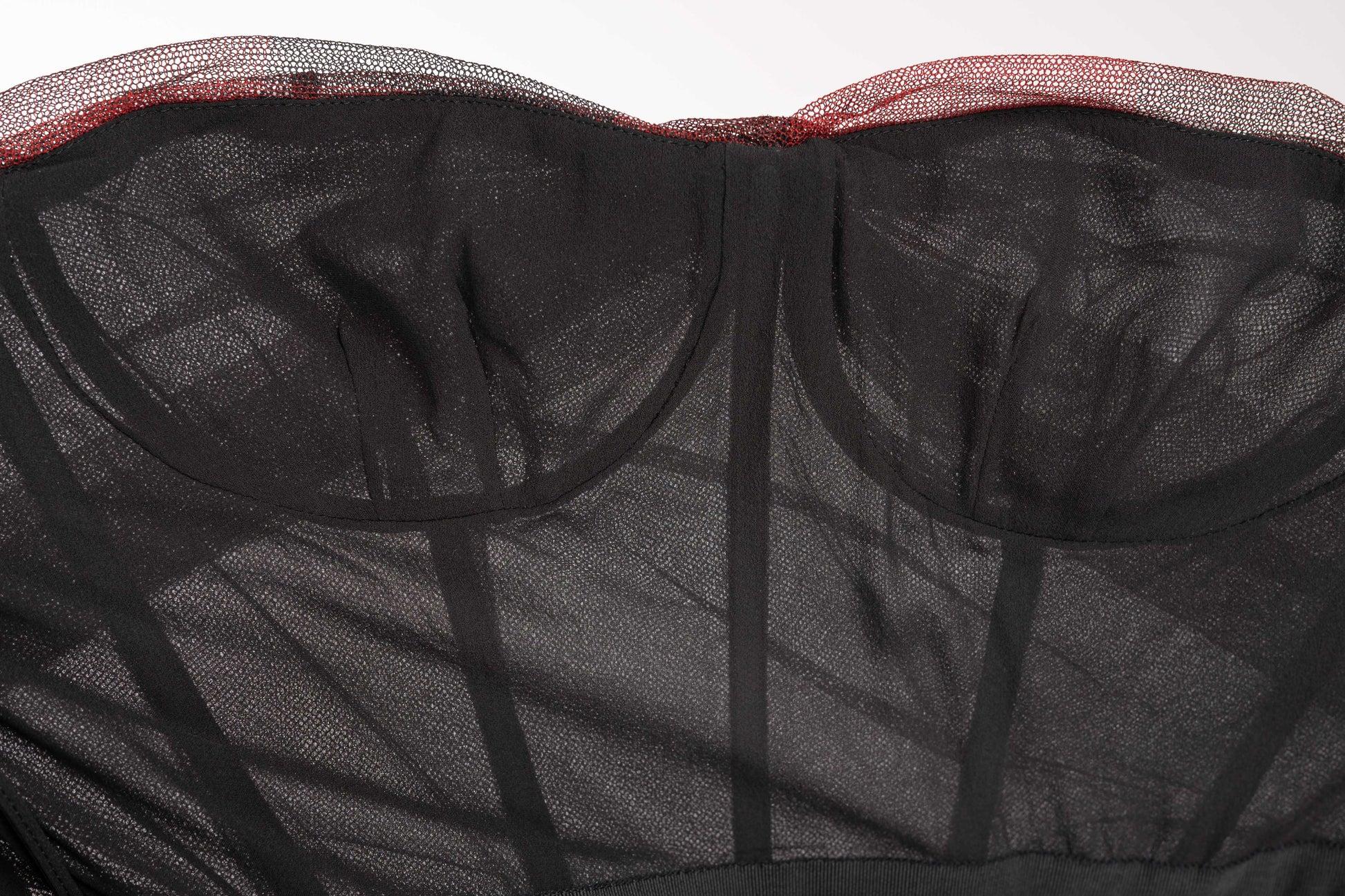 Dior Black and Red Tulle Bustier Dress 2019 8