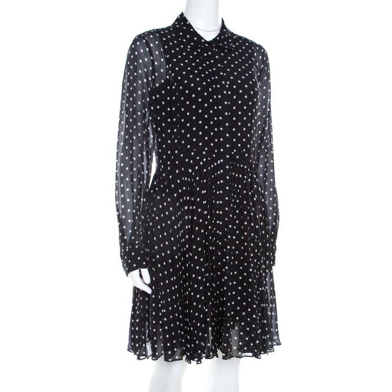 Dior Black and White Silk Polka Dot Pleated Dress M For Sale at 1stDibs