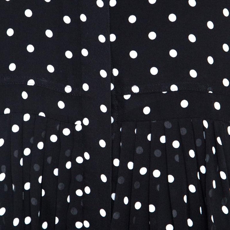 Dior Black and White Silk Polka Dot Pleated Dress M For Sale at 1stDibs