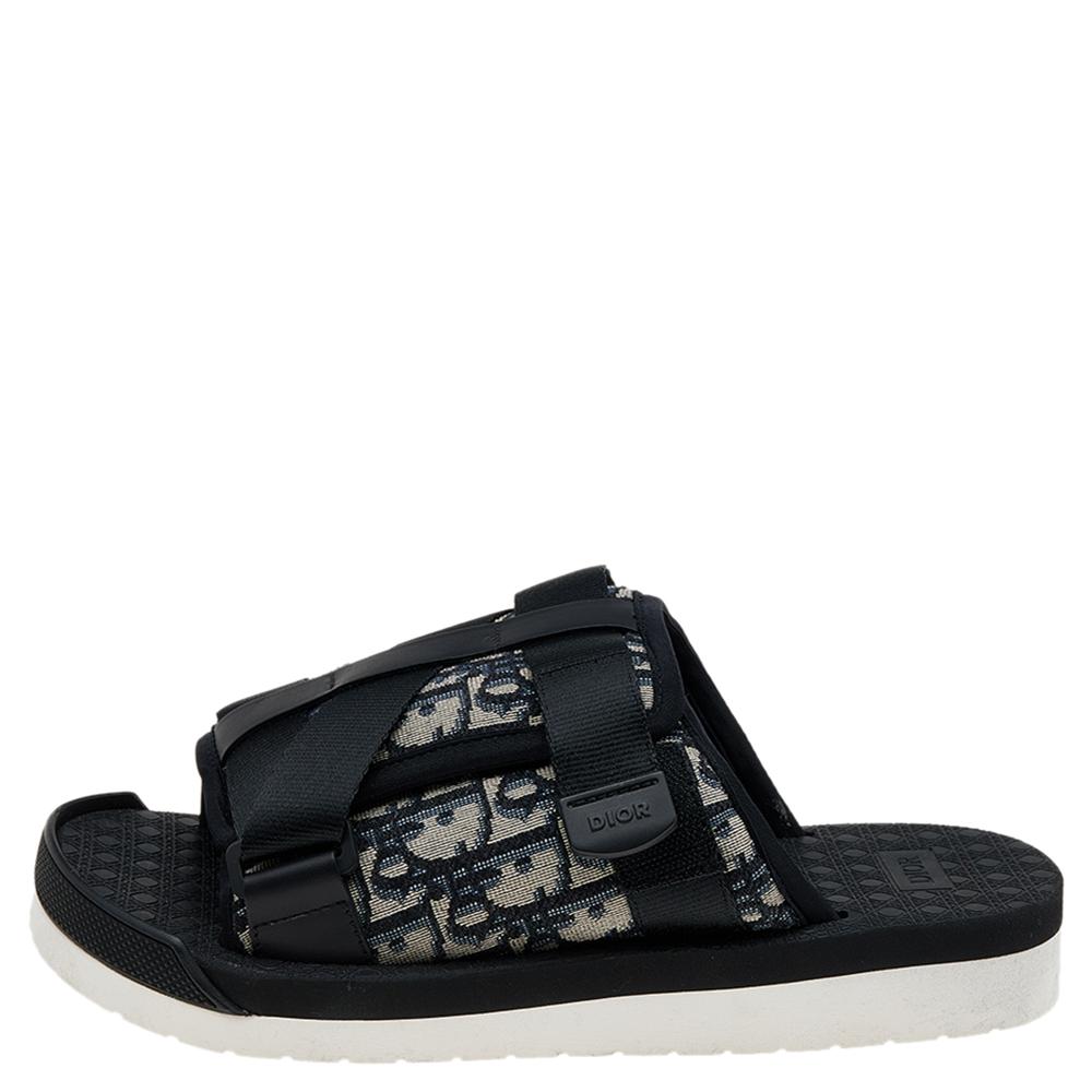 Dior Black/Beige Canvas Slide Sandals Size 40 In Excellent Condition In Dubai, Al Qouz 2
