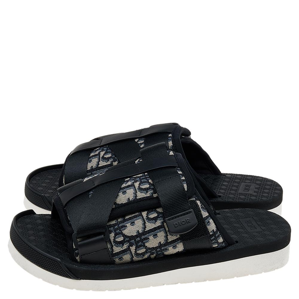 Dior Black/Beige Canvas Slide Sandals Size 40 1