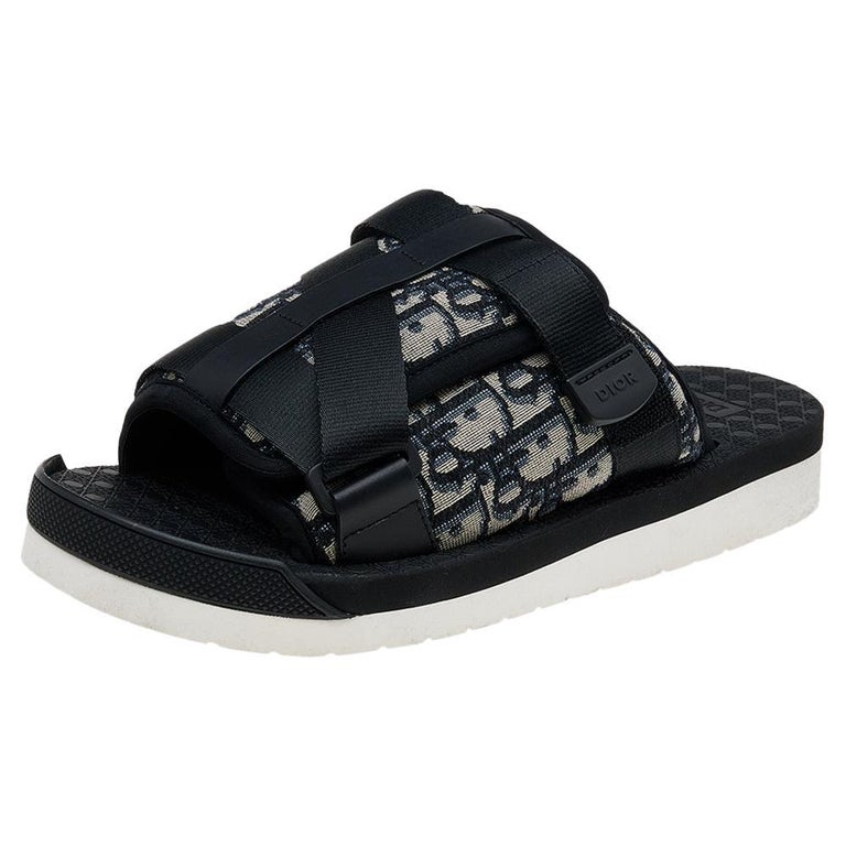 Dior Black/Beige Canvas Slide Sandals Size 40 at 1stDibs