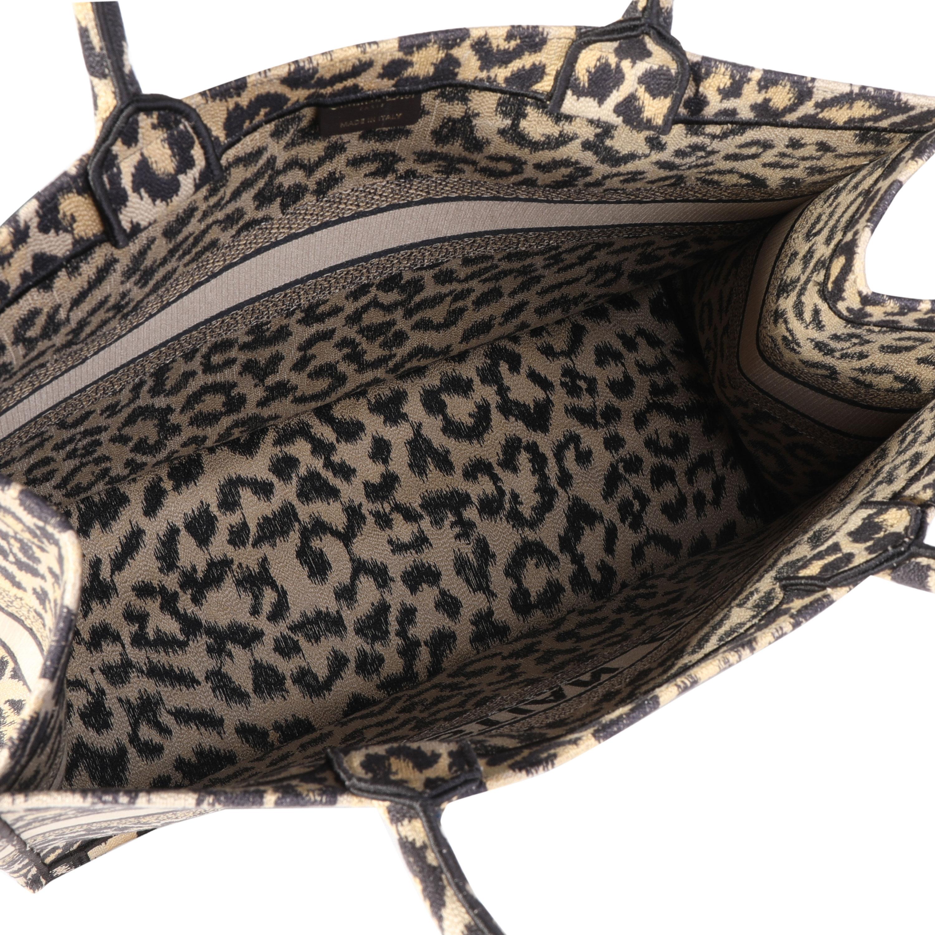 Women's Dior Black & Beige Leopard Mizza Embroidery  Large Book Tote