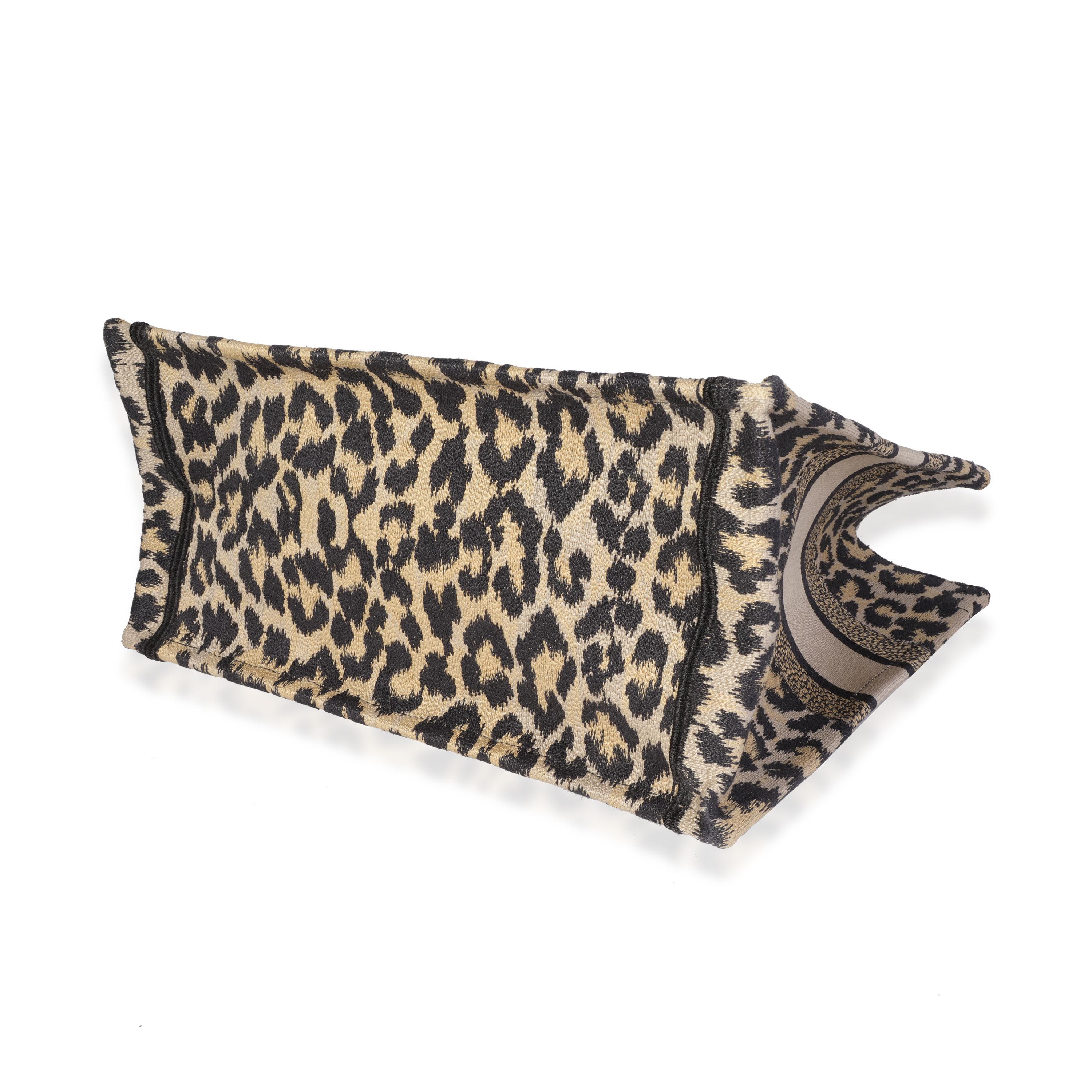 Dior Black & Beige Leopard Mizza Embroidery Medium Book Tote In Excellent Condition In New York, NY