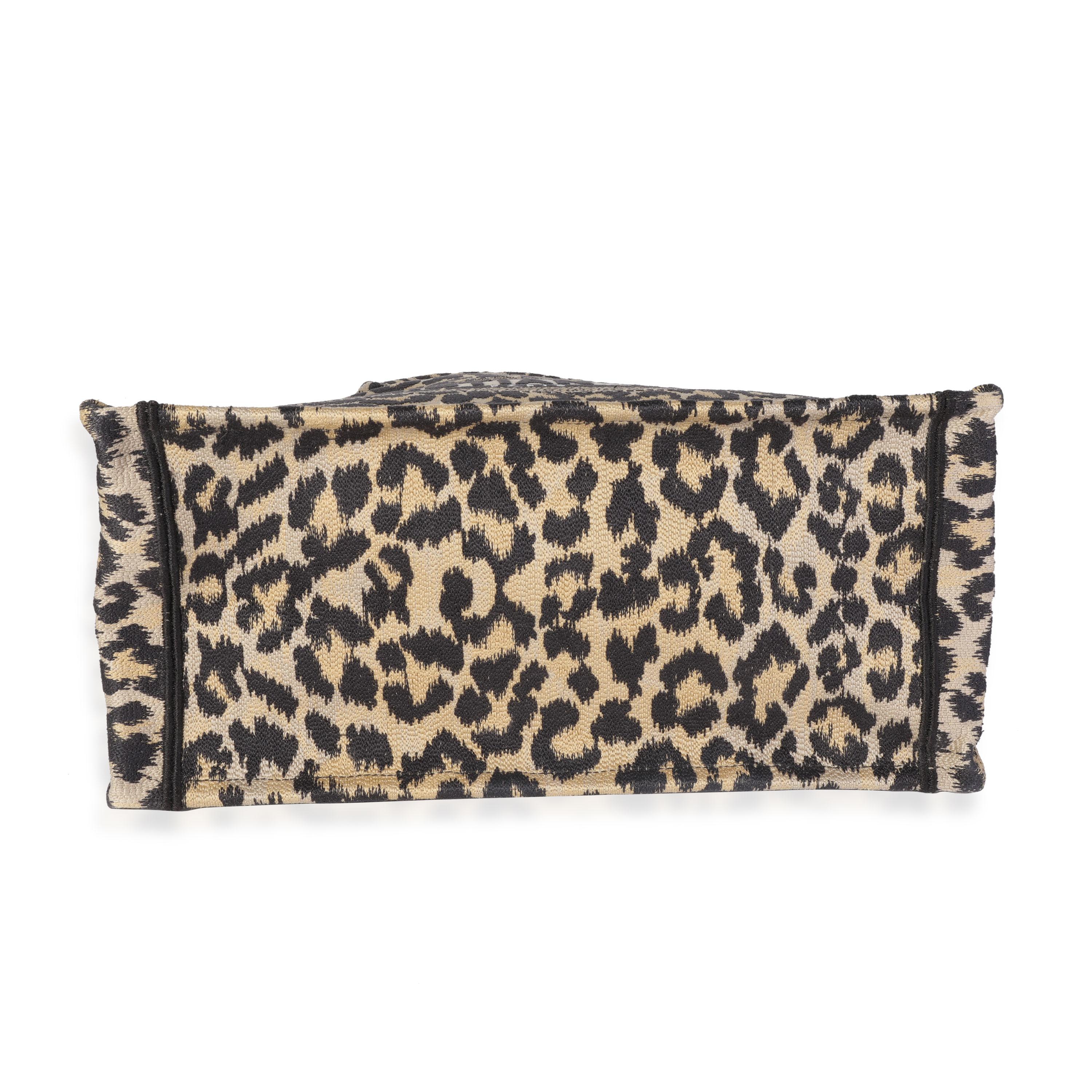 Women's Dior Black & Beige Leopard Mizza Embroidery Medium Book Tote