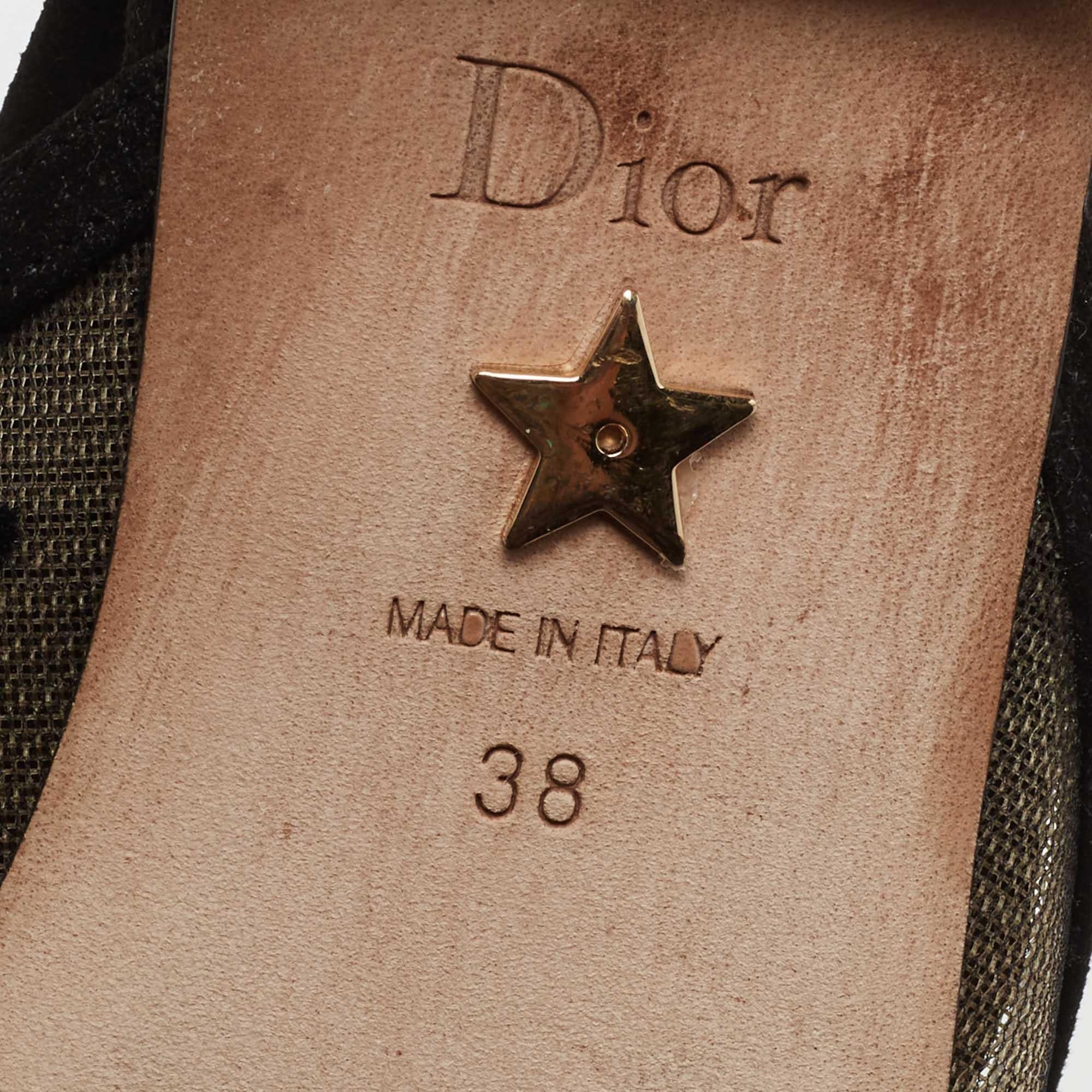 Dior Black/Beige Mesh Trim Polka Dot Bow Pointed Toe Slingback Mules Size 38 4