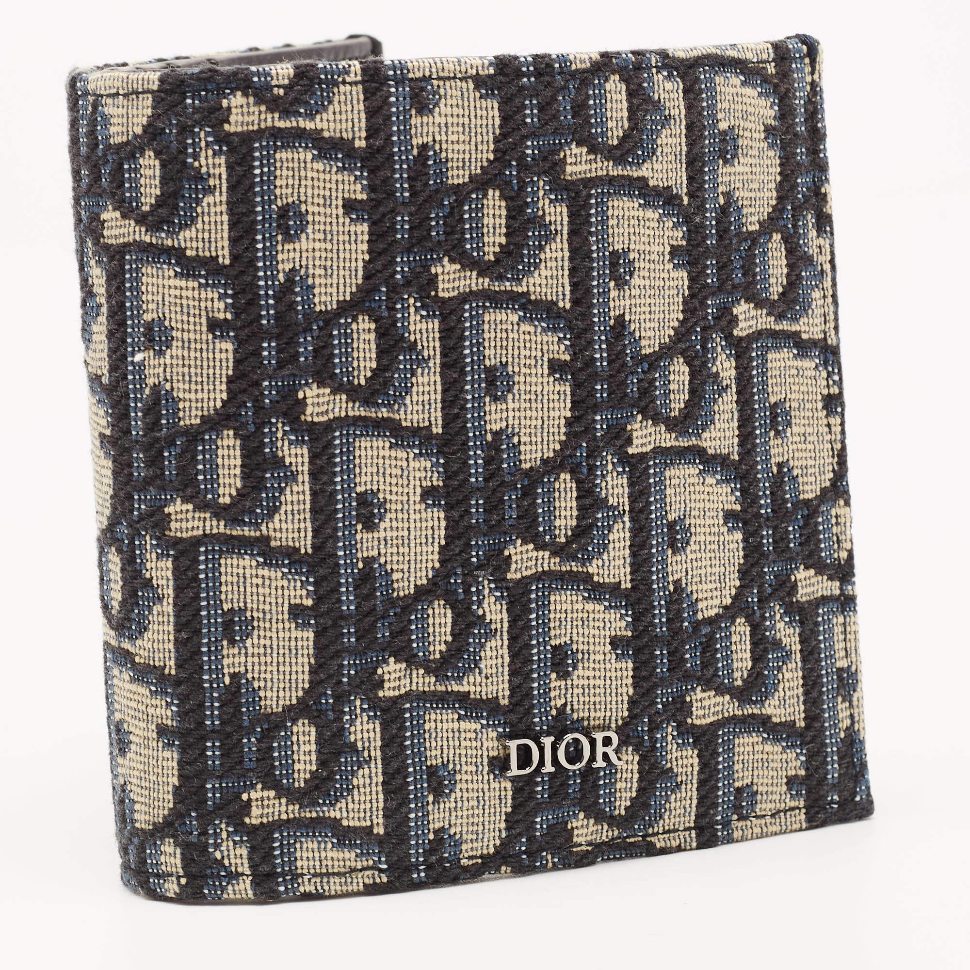 Dior Black/Beige Oblique Jacquard Bifold Wallet In Excellent Condition In Dubai, Al Qouz 2