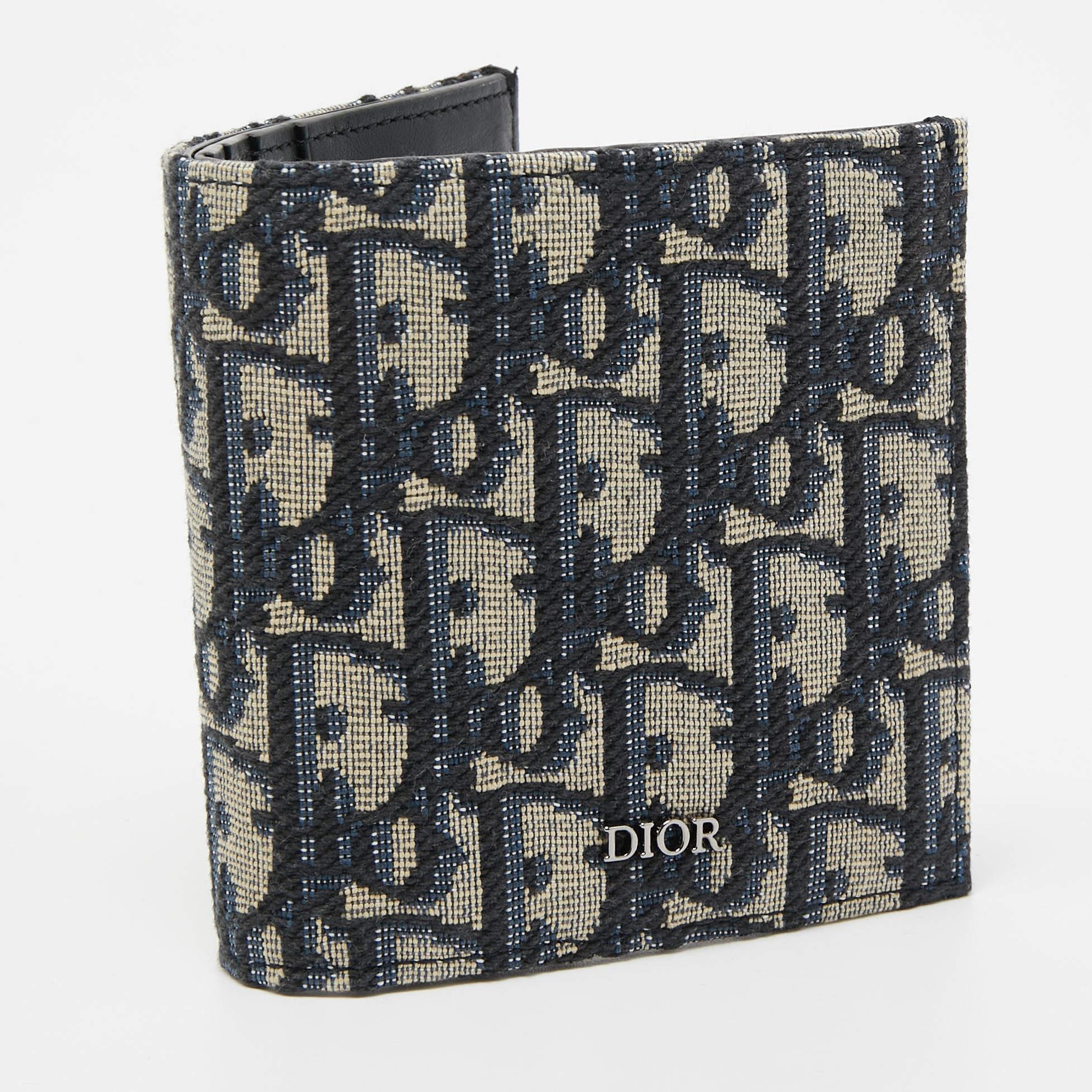 Dior Black/Beige Oblique Jacquard Bifold Wallet In Excellent Condition For Sale In Dubai, Al Qouz 2