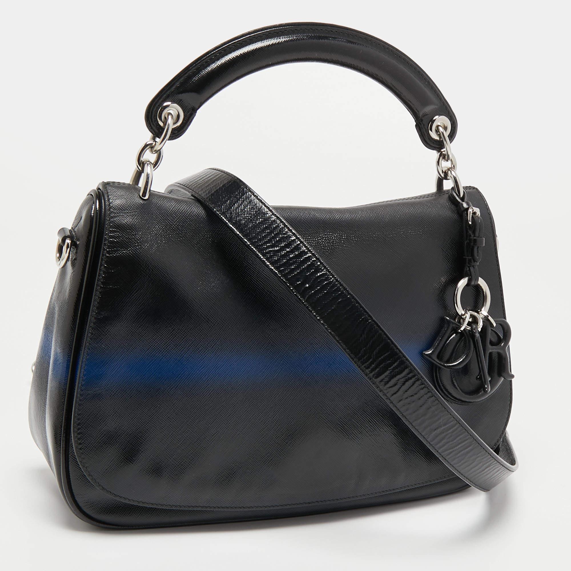 Women's Dior Black/Blue Grained Leather Dune Top Handle Bag