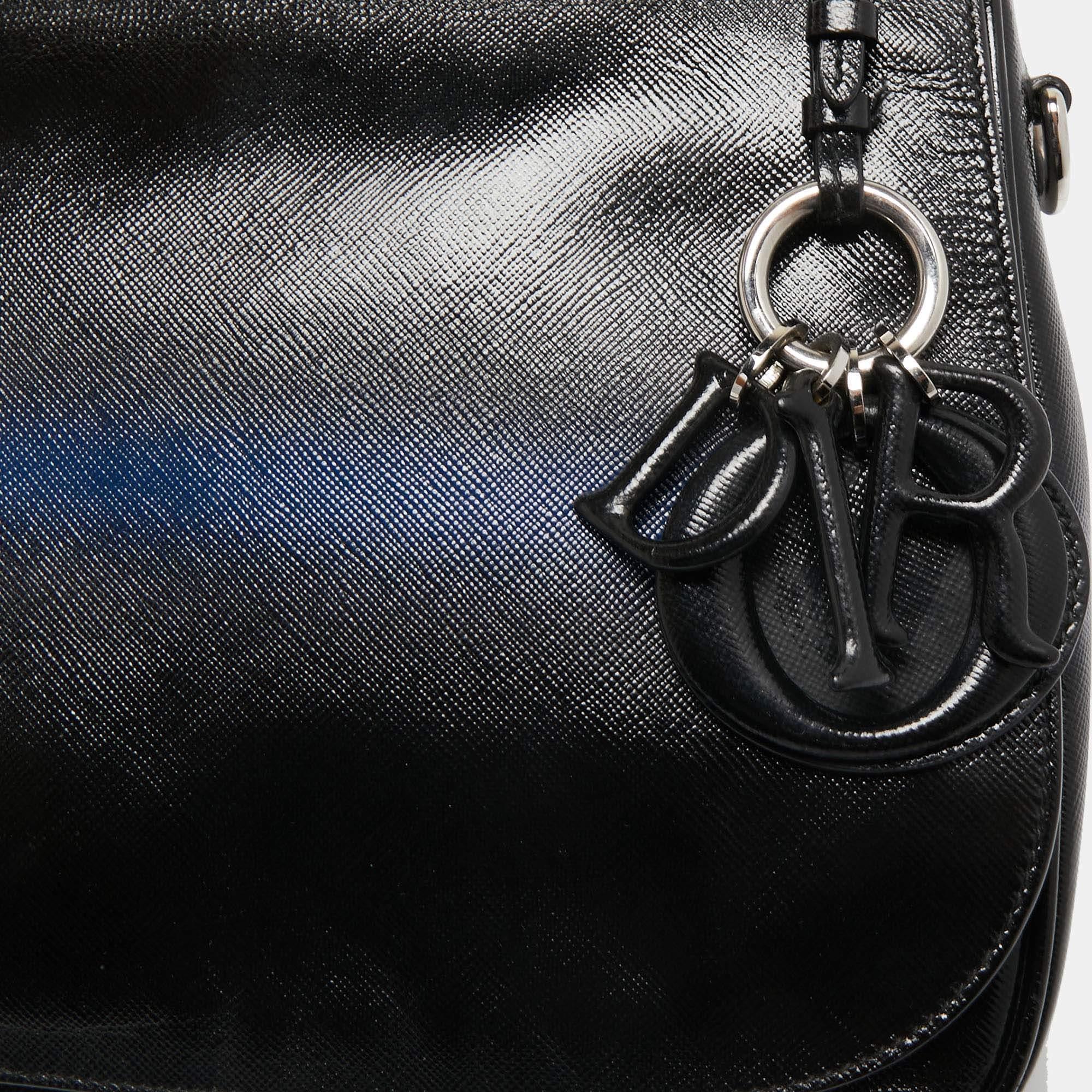 Dior Black/Blue Grained Leather Dune Top Handle Bag 2