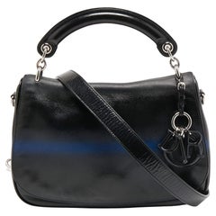 Dior Schwarze/Blaue genarbte Ledertasche mit Henkel oben