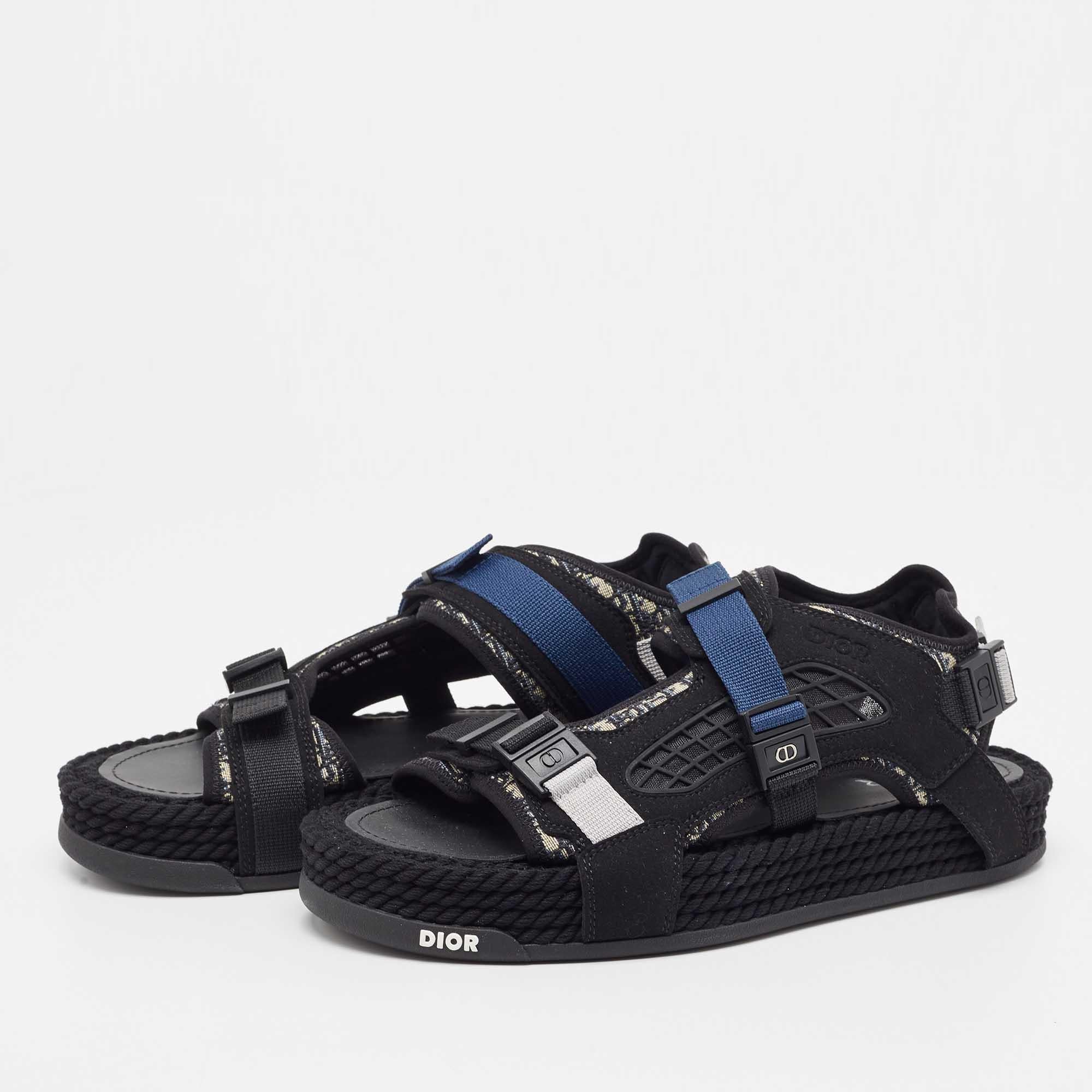 Men's DIOR Black/Blue Jacquard Atlas Sandals Size 41