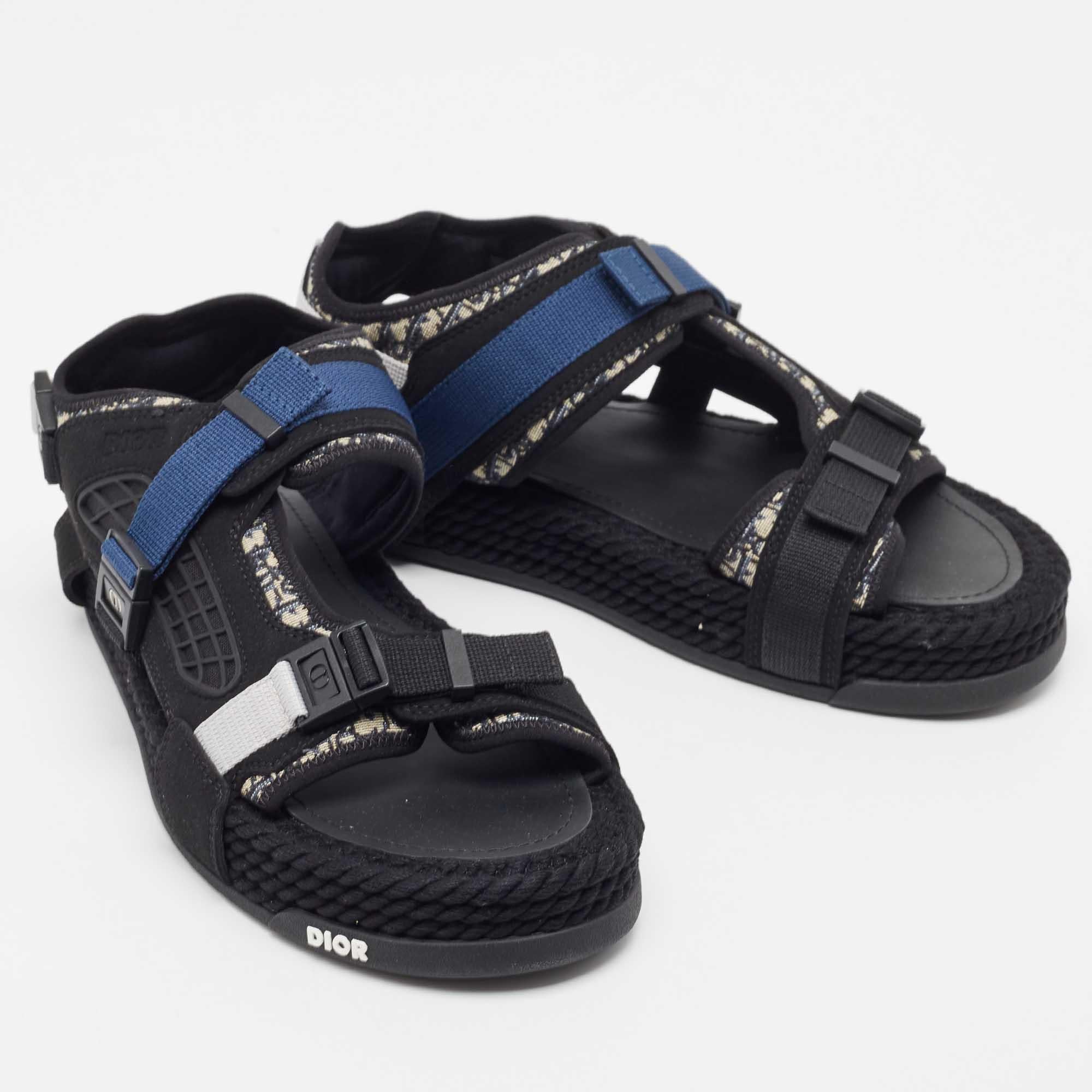 DIOR Black/Blue Jacquard Atlas Sandals Size 41 1