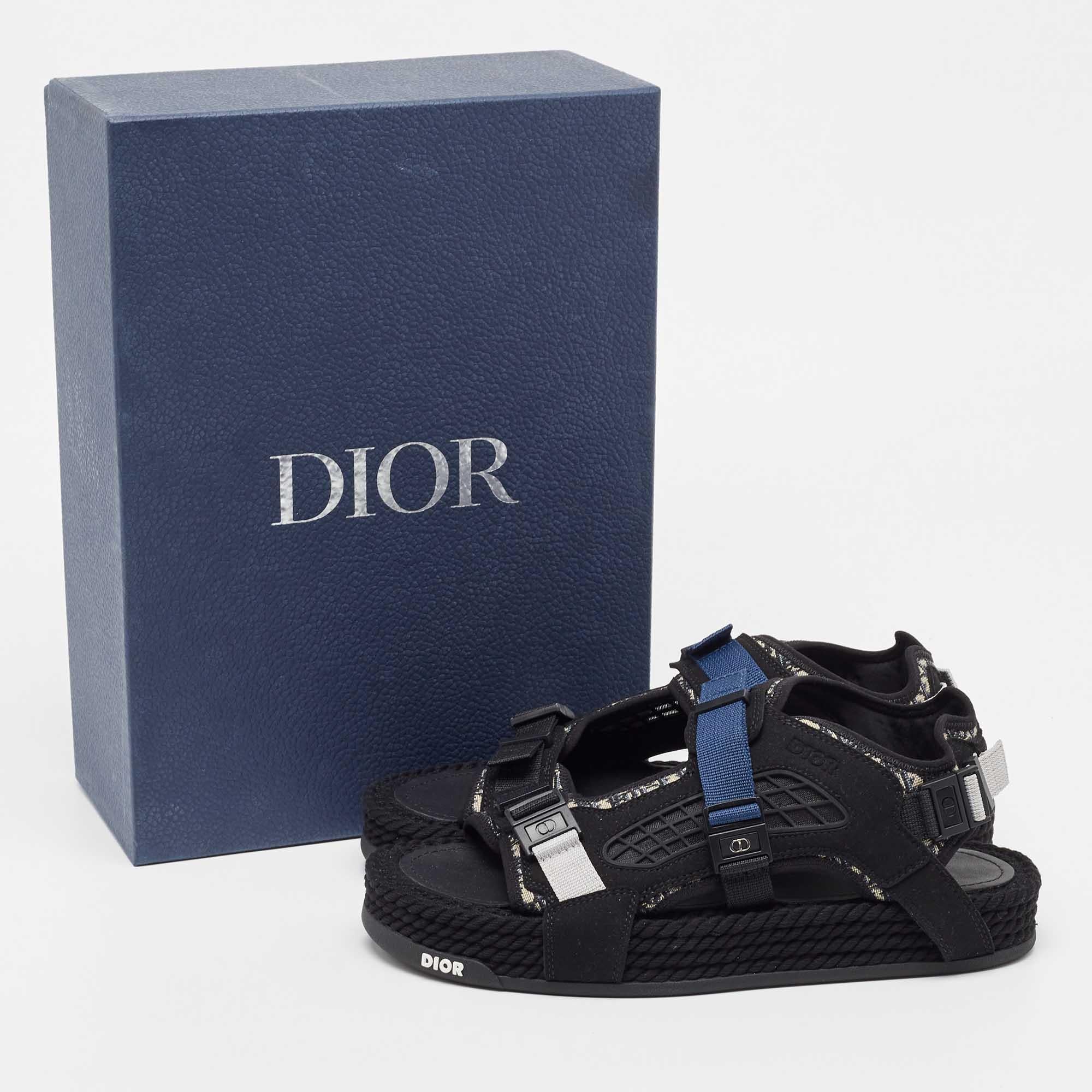 DIOR Black/Blue Jacquard Atlas Sandals Size 41 5