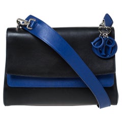 Dior Black/Blue Leather Be Dior Double Flap Shoulder Bag
