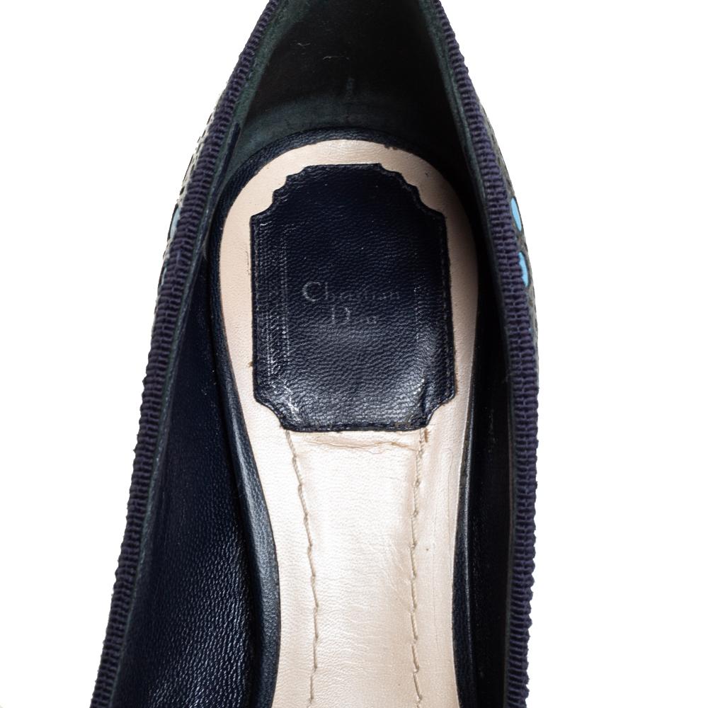 Dior Black/Blue Leather Peep Toe Platform Pumps Size 36 1