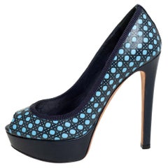 Dior Black/Blue Leather Peep Toe Platform Pumps Size 36