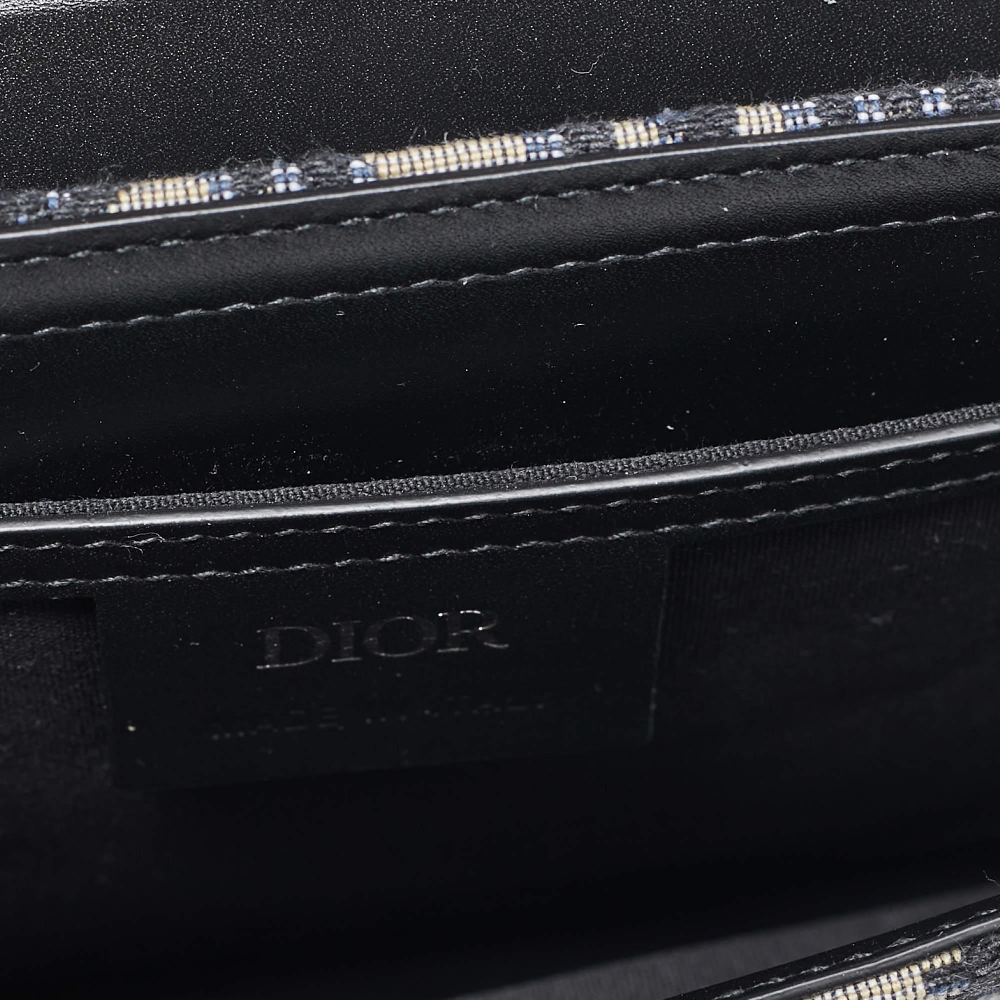 Dior Black/Blue Oblique Canvas and Leather Lock Messenger Bag For Sale 7