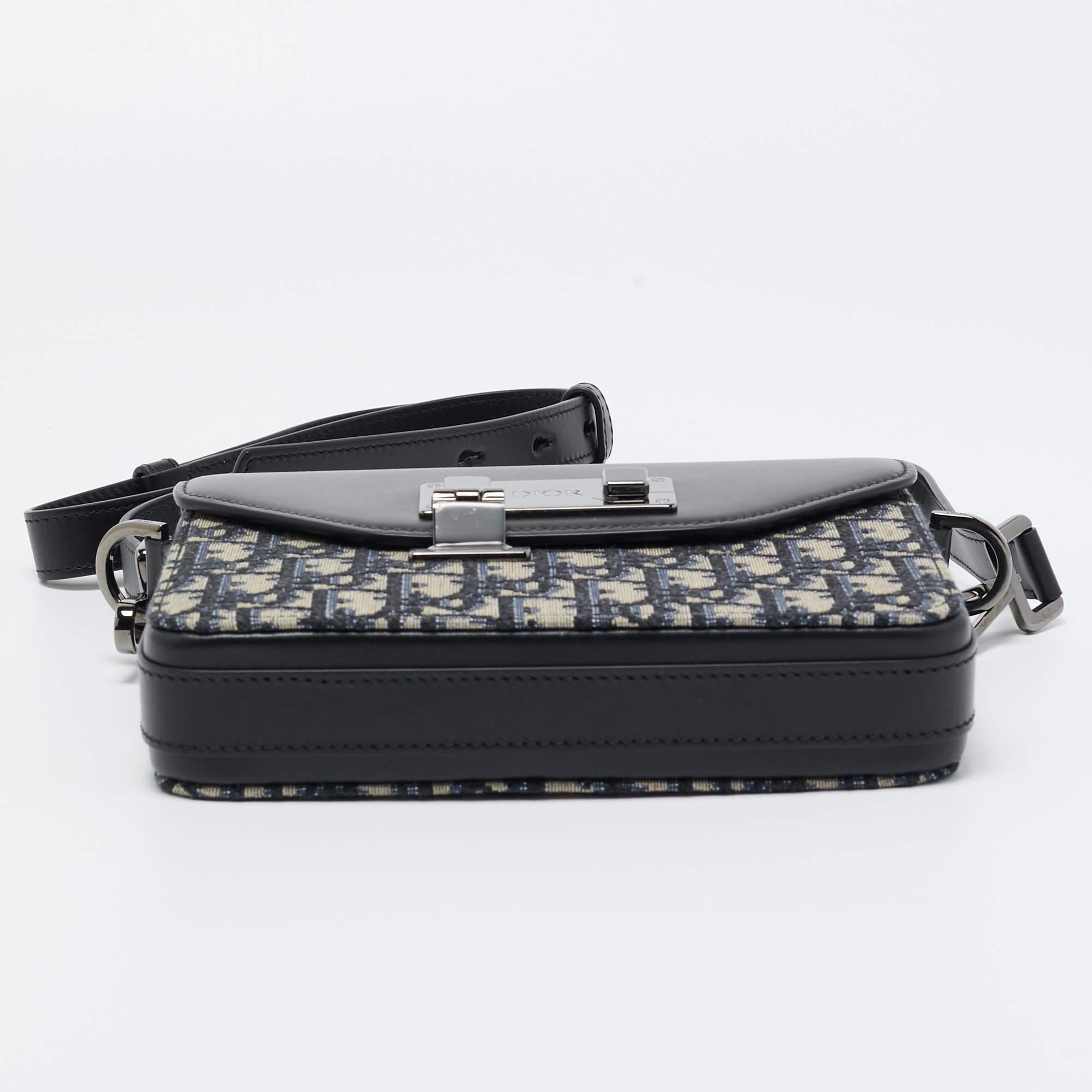 Dior Black/Blue Oblique Canvas and Leather Lock Messenger Bag 6