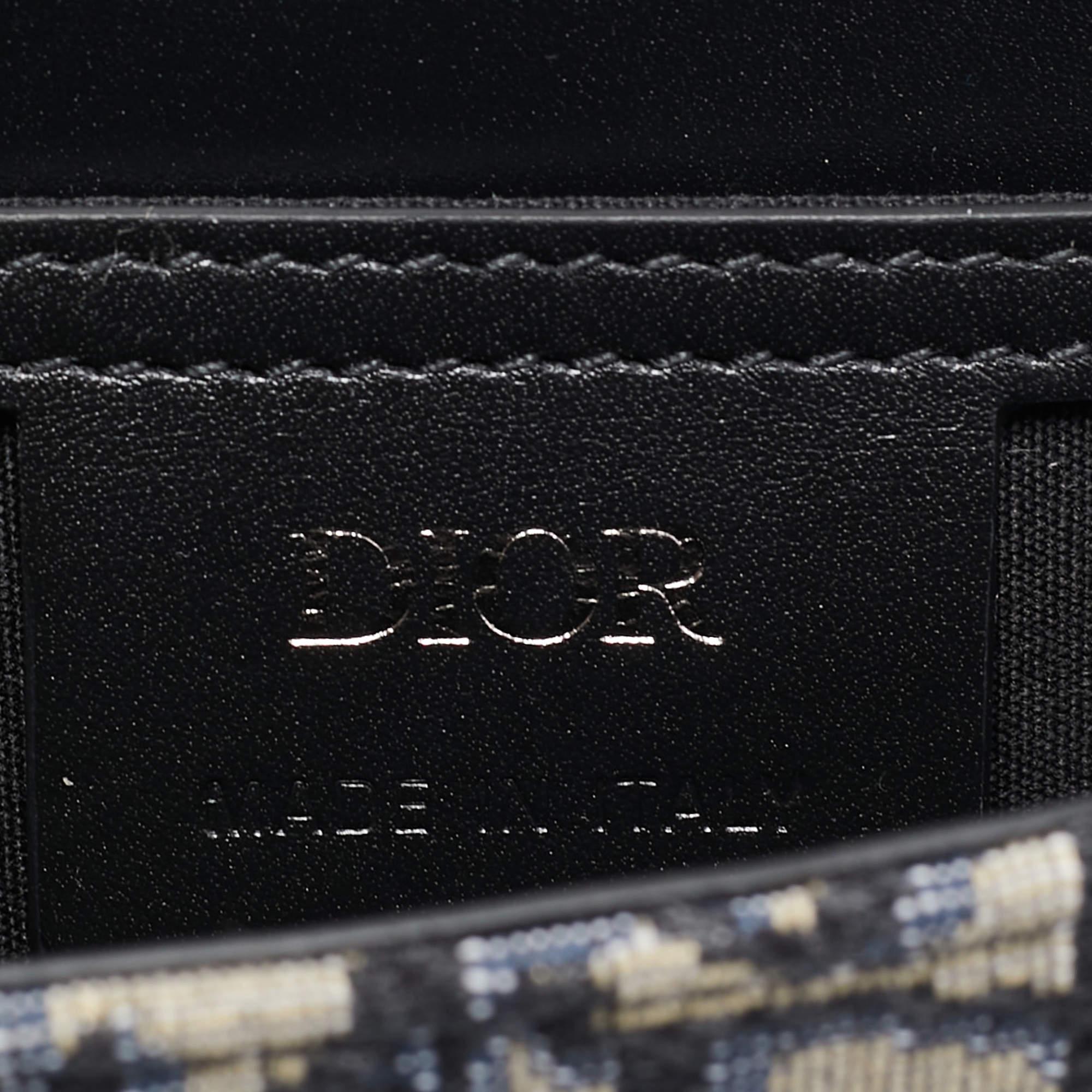 Dior Black/Blue Oblique Canvas and Leather Lock Messenger Bag For Sale 8