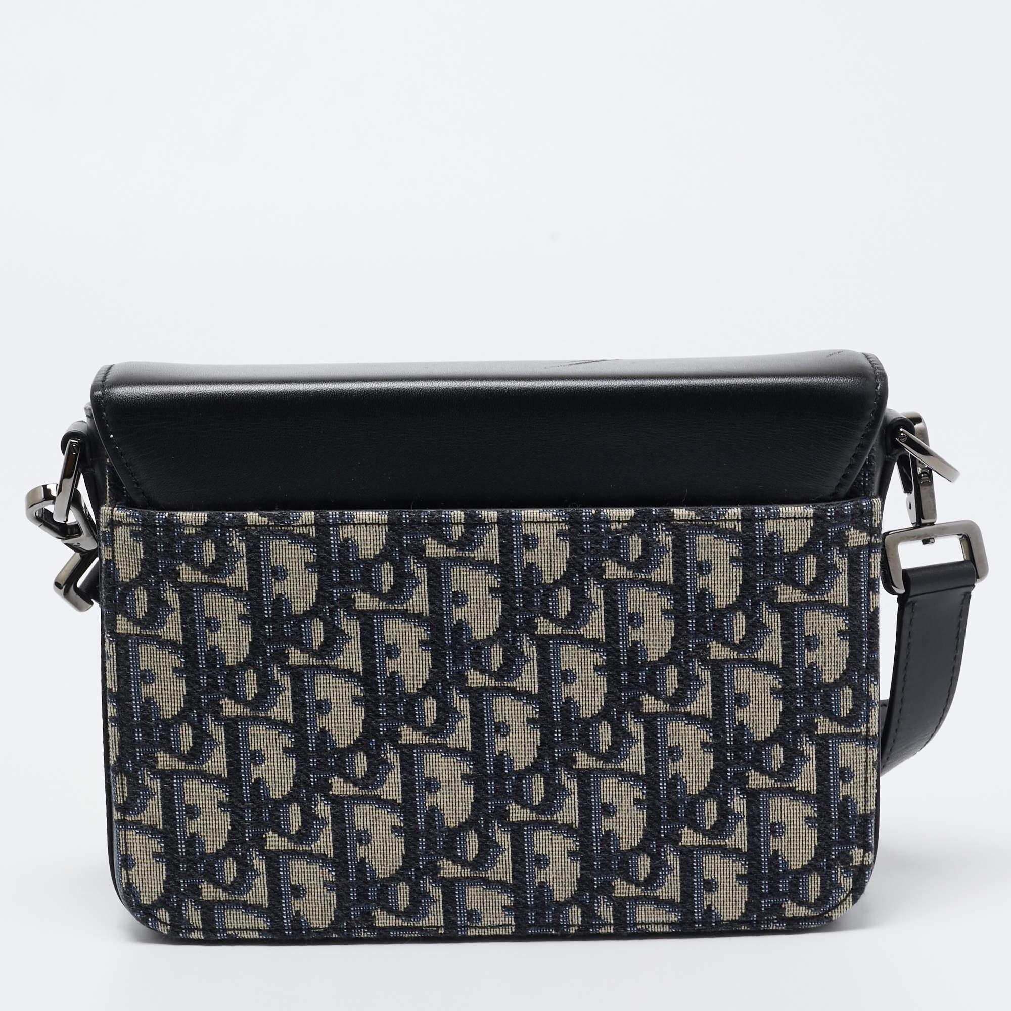 Dior Black/Blue Oblique Canvas and Leather Lock Messenger Bag 7