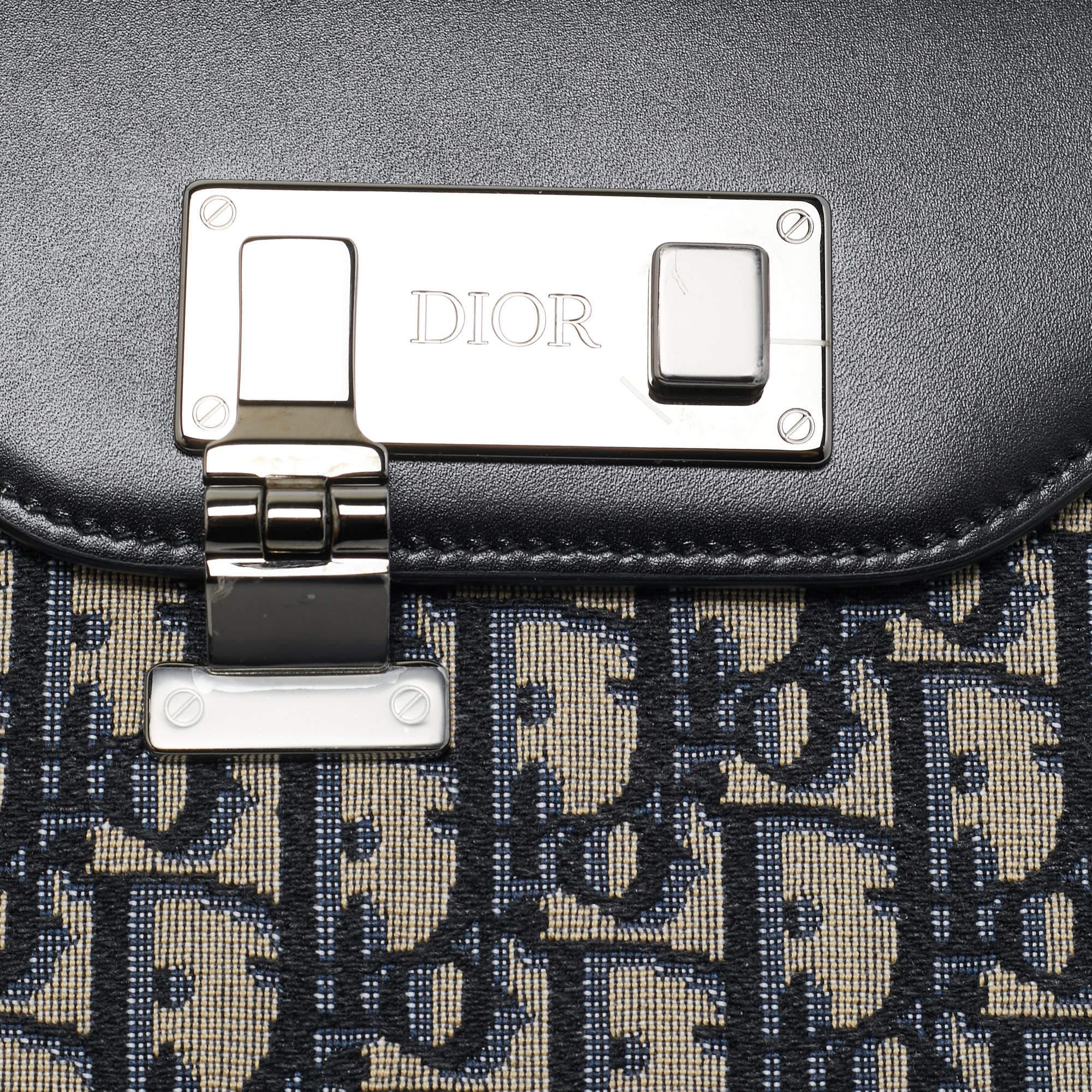 Dior Black/Blue Oblique Canvas and Leather Lock Messenger Bag 1