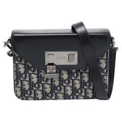 Dior Black/Blue Oblique Canvas and Leather Lock Messenger Bag