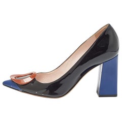 Dior Black/Blue Patent Pointed Toe Block Heel Pumps Size 37.5