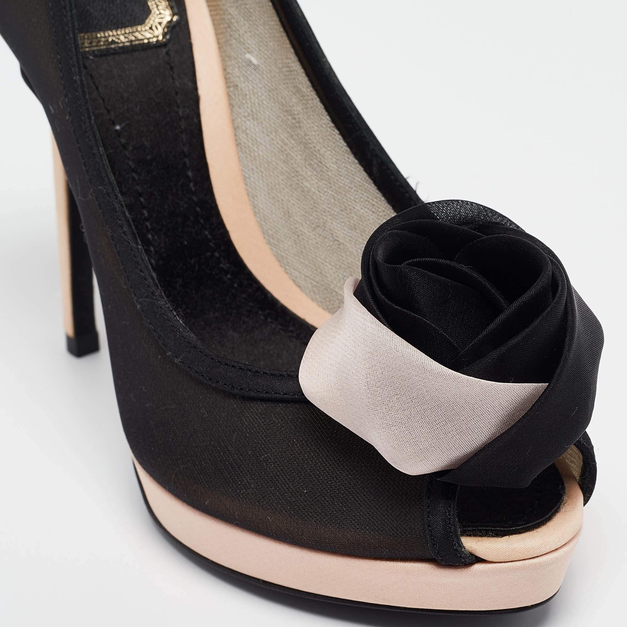 Dior Black/Blush Pink Mesh Satin Chiffon Flower Peep Toe Platform Pumps Taglia 35 2