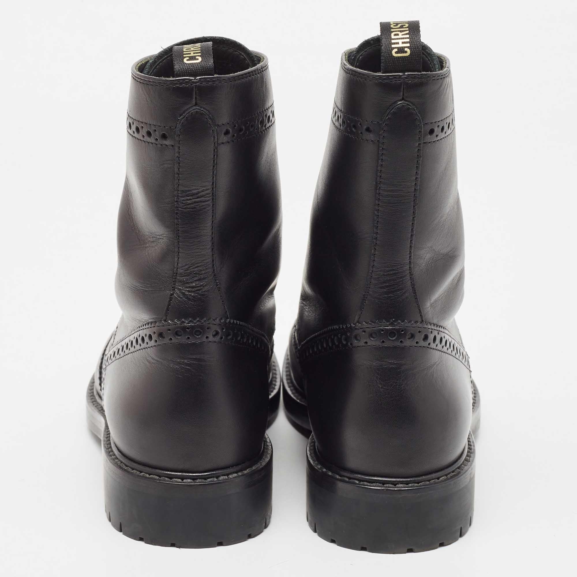 Dior Black Brogue Leather Diorunit Combat Ankle Boots Size 38 1